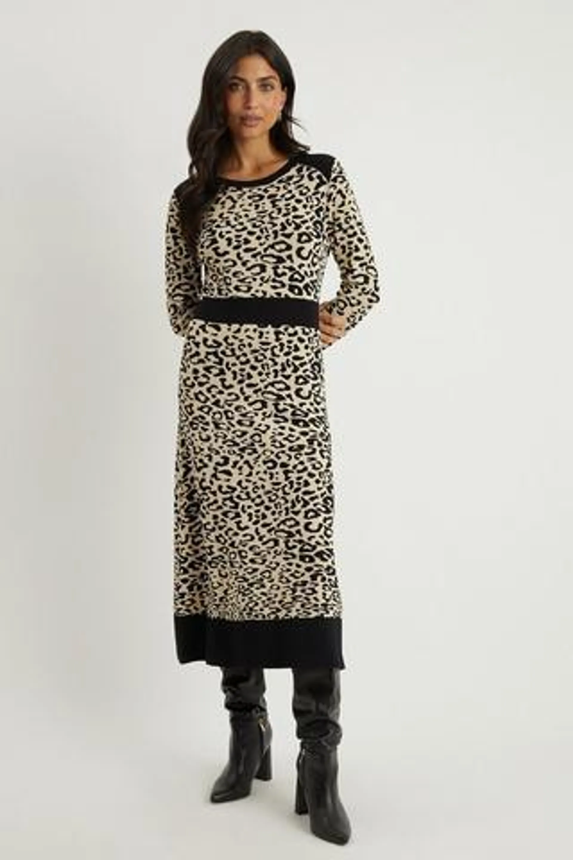 Leopard Print Knitted Dress