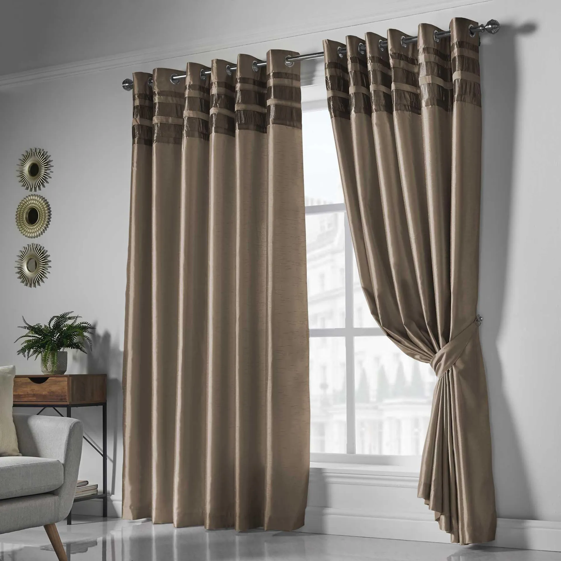 Denver Lined Eyelet Curtains - Mink