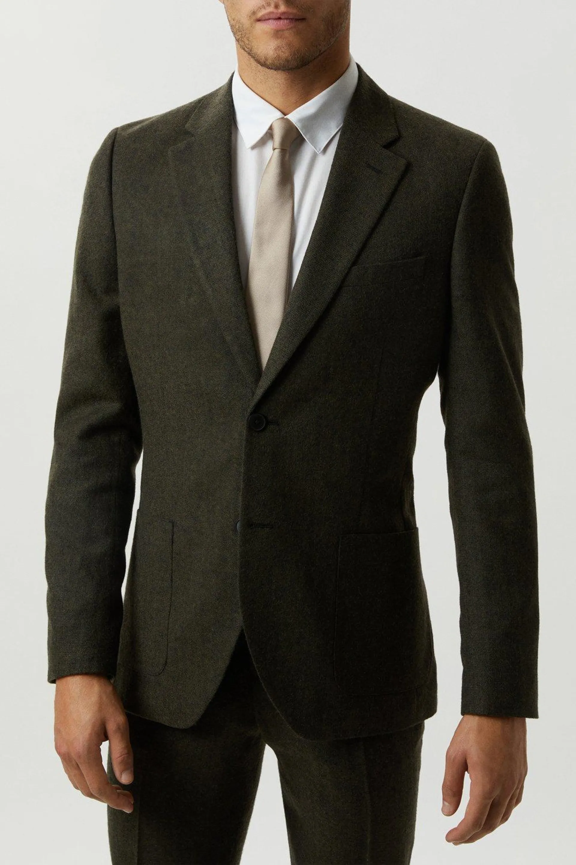 Slim Fit Khaki Basketweave Tweed Suit Jacket