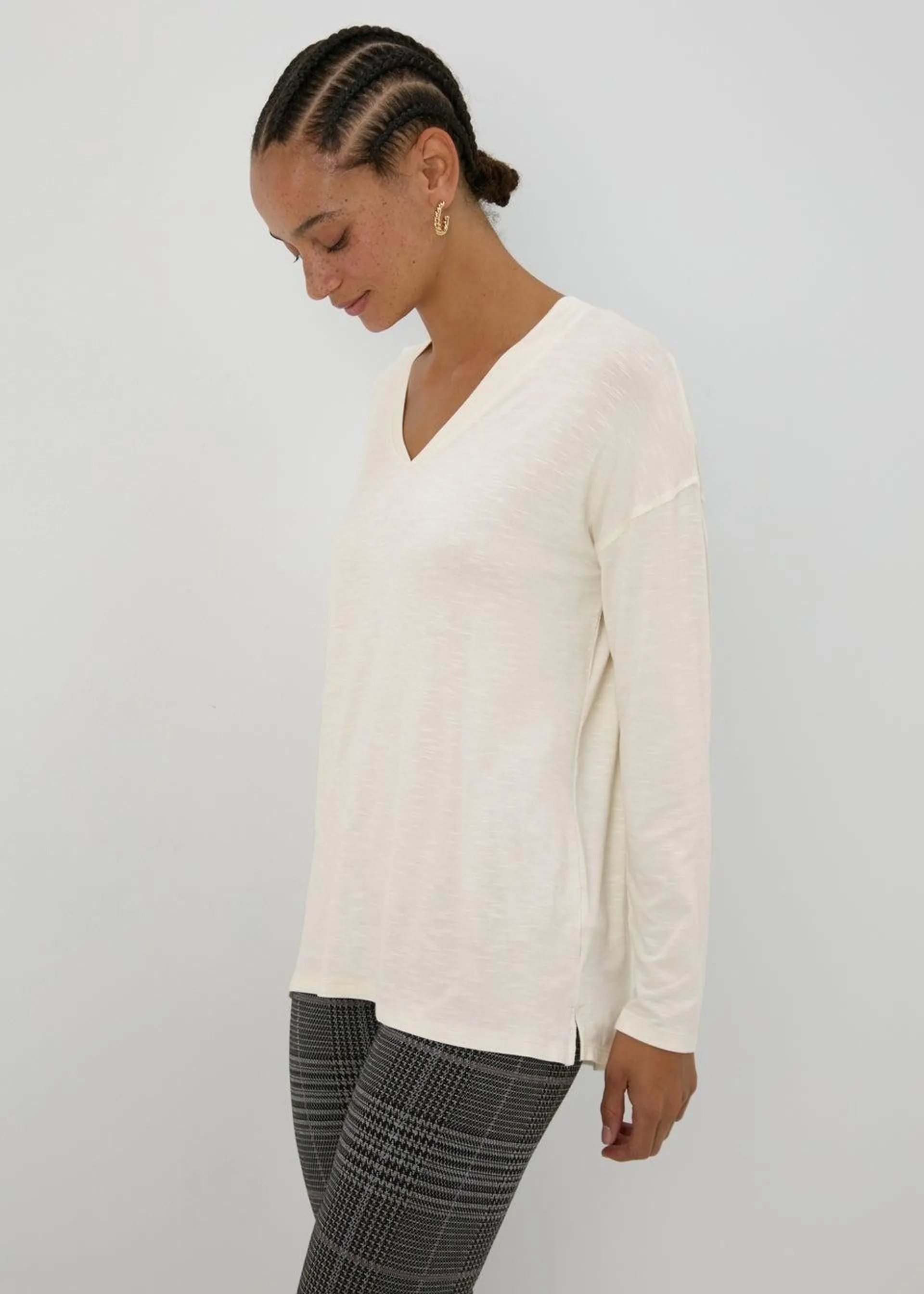 Cream V Neck Top