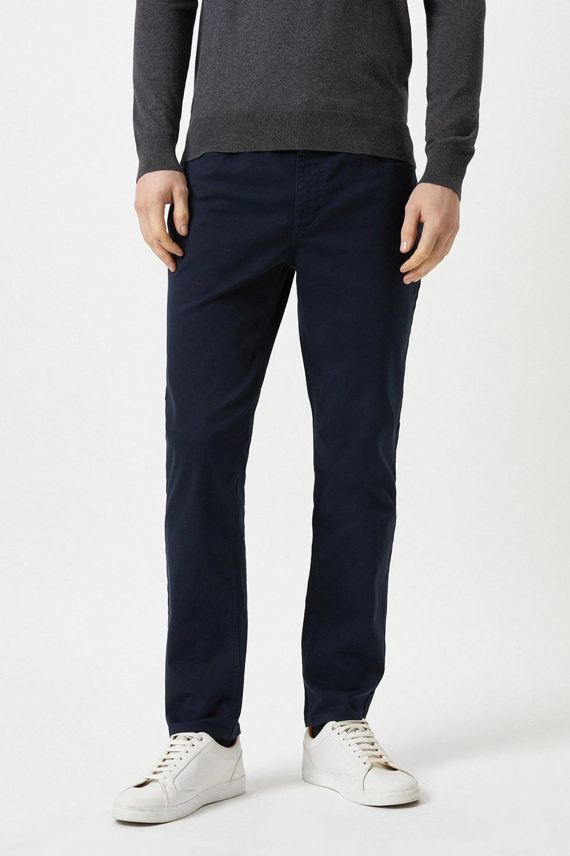 Slim Fit Navy 5 Pocket Chino Trousers