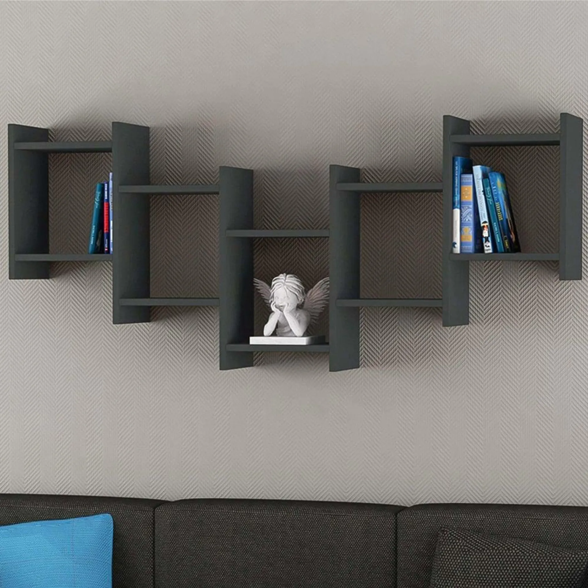 Decortie Bat Anthracite Modern Floating Shelf