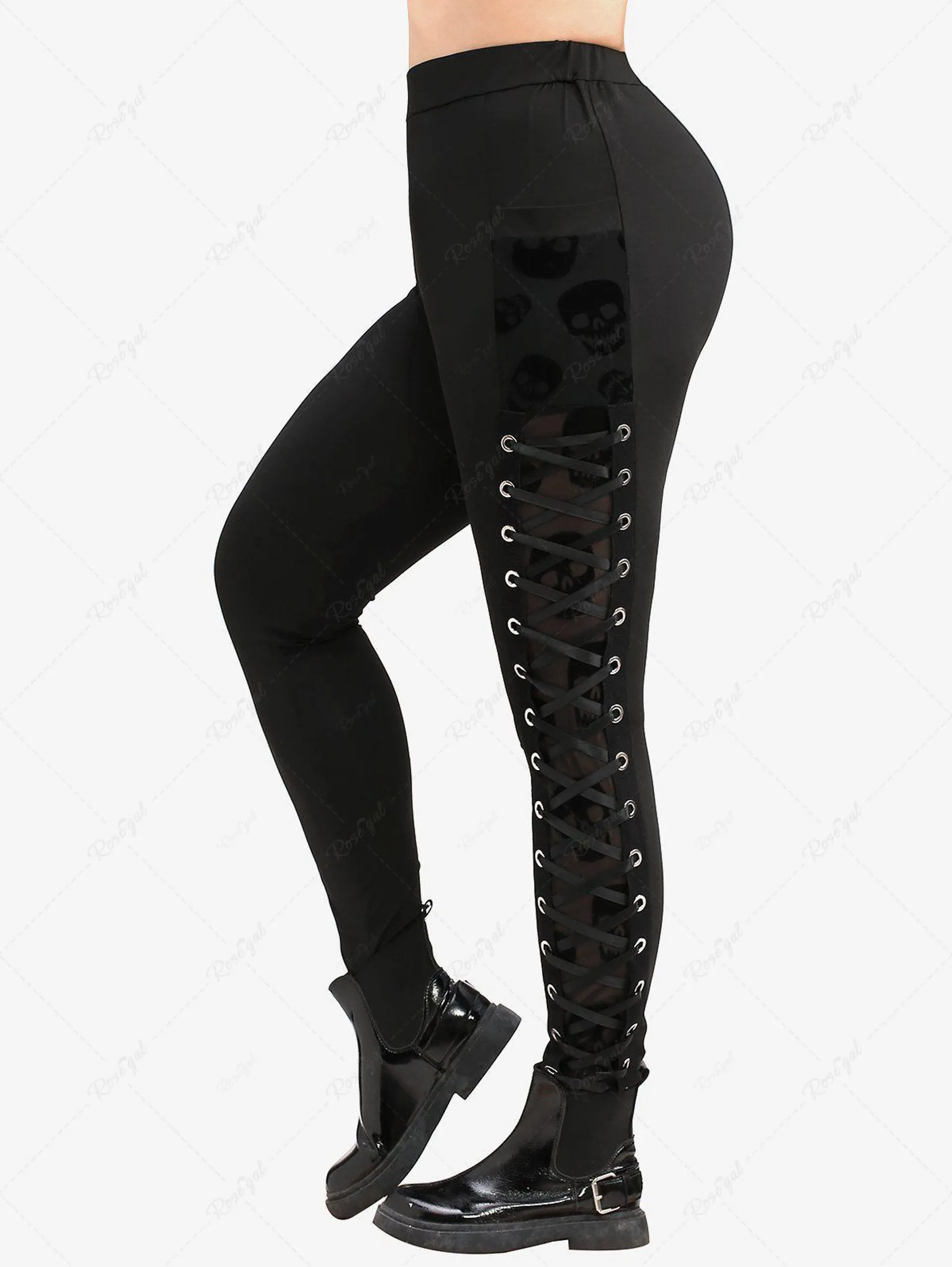 Plus Size Grommets Lace Up Skull Leggings - 4x | Us 26-28