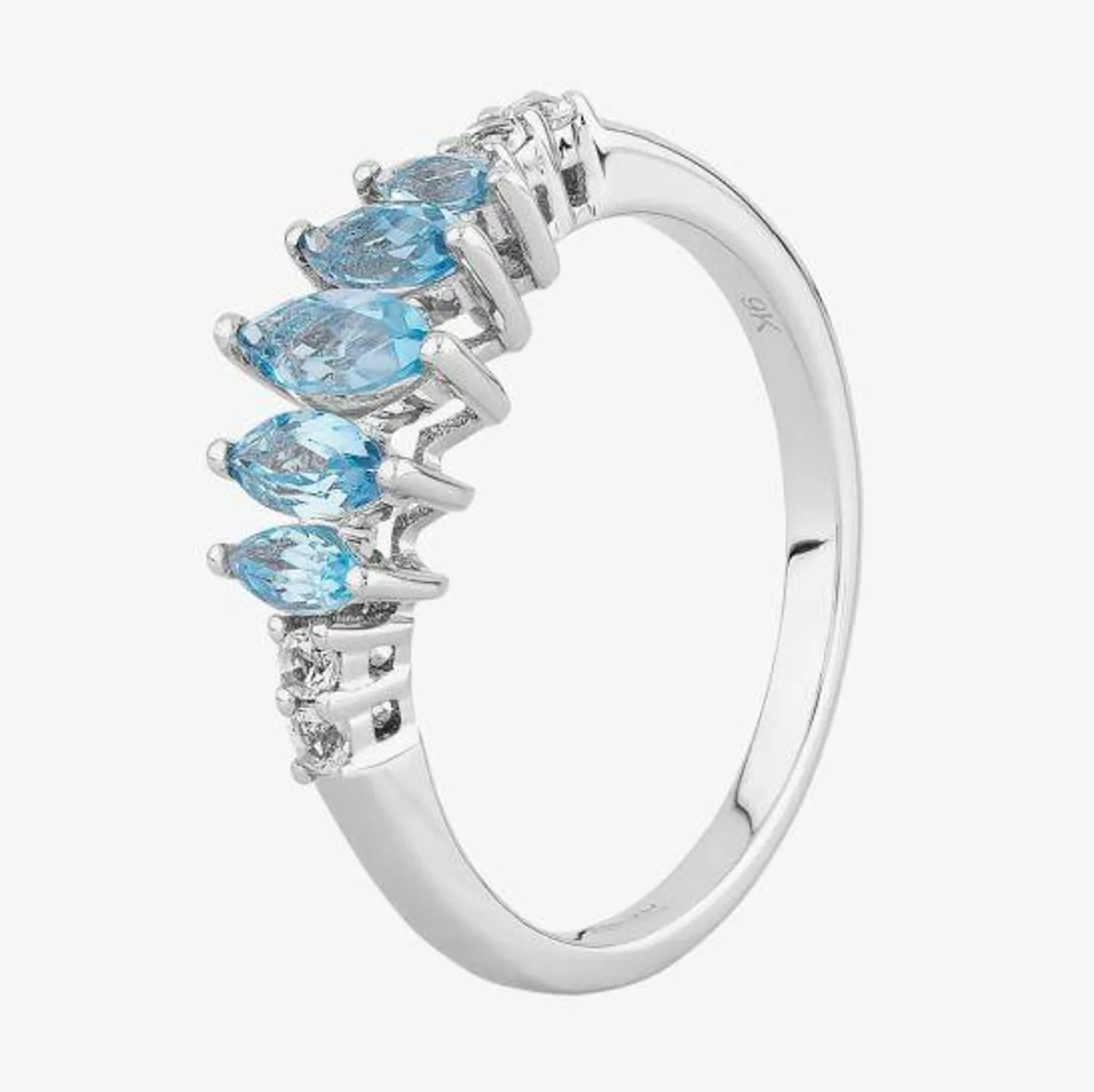 9ct White Gold Graduated Marquise Blue Topaz Ring BSR10640SBT