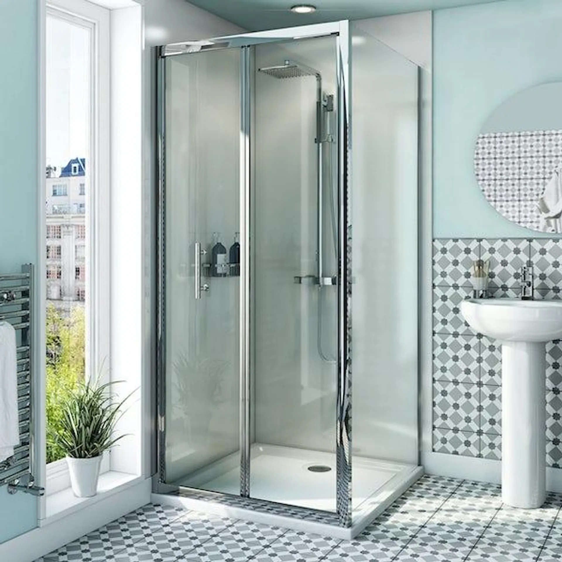Orchard 6mm bifold shower enclosure with anti-slip tray