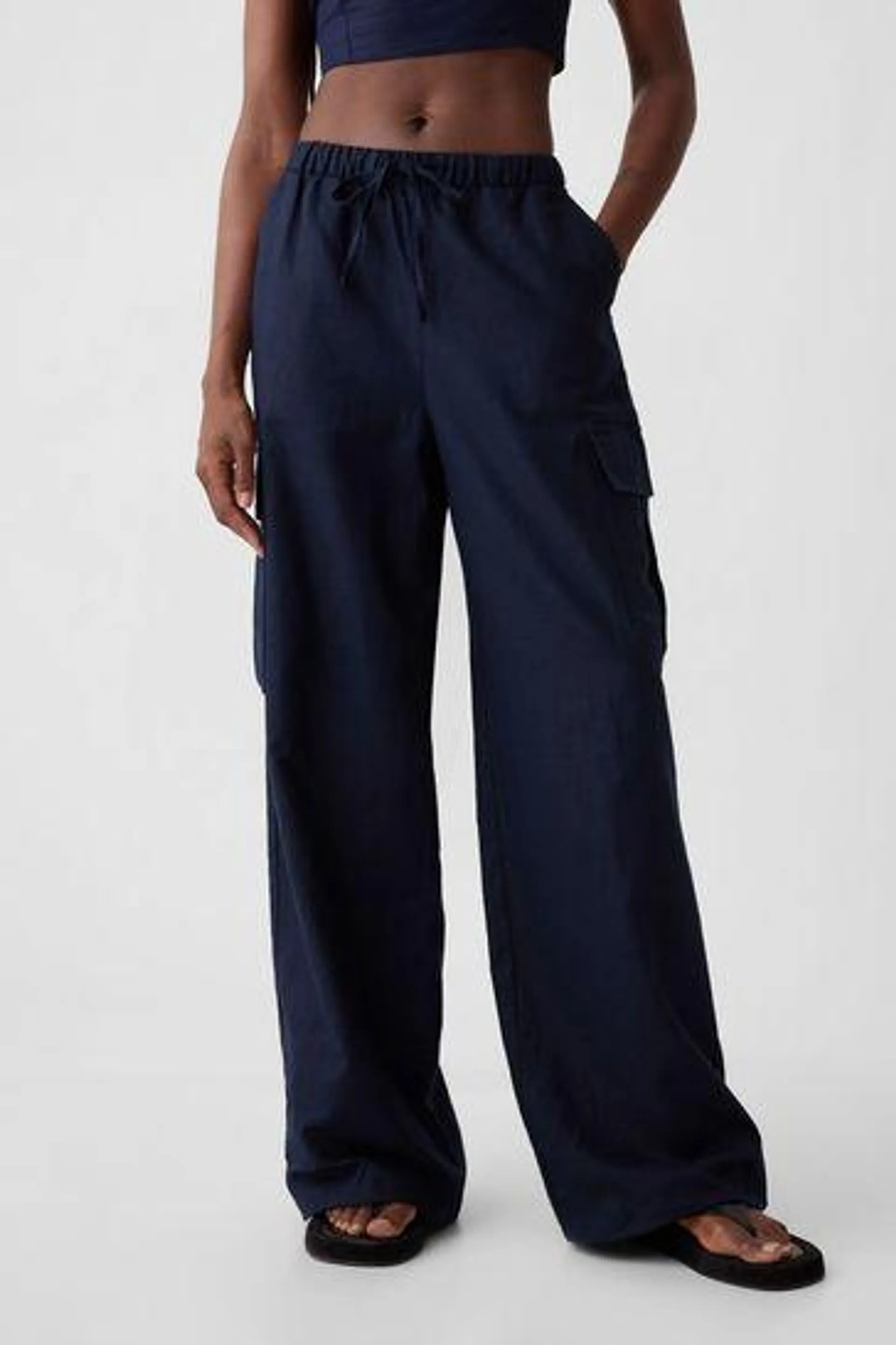 Linen Cotton Blend Cargo Trousers