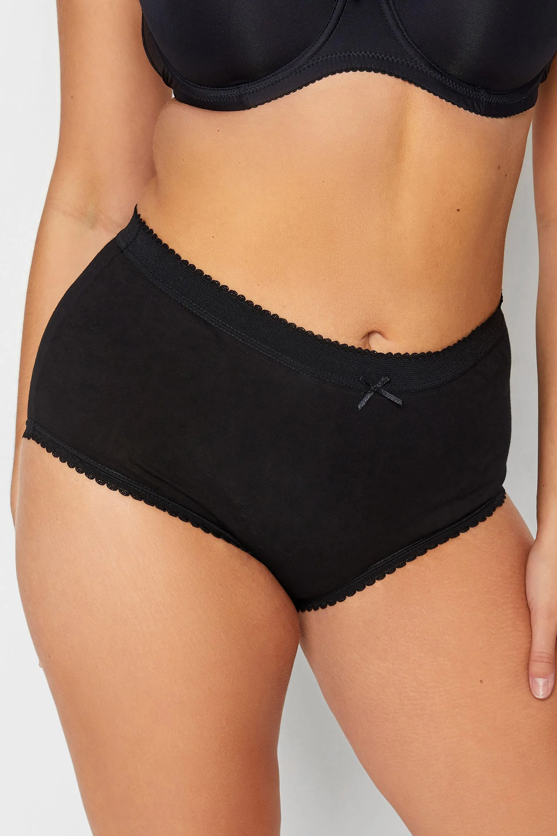 YOURS 5 PACK Curve Black Cotton High Waisted Full Briefs