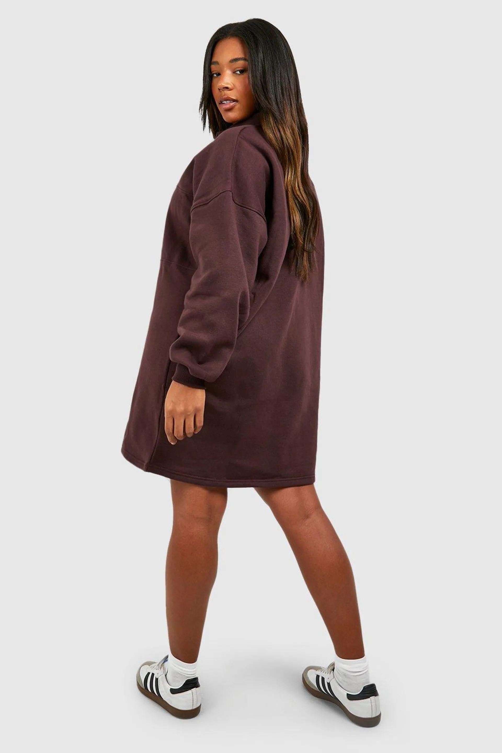 Plus V Neck Collar Oversized Sweat Dress