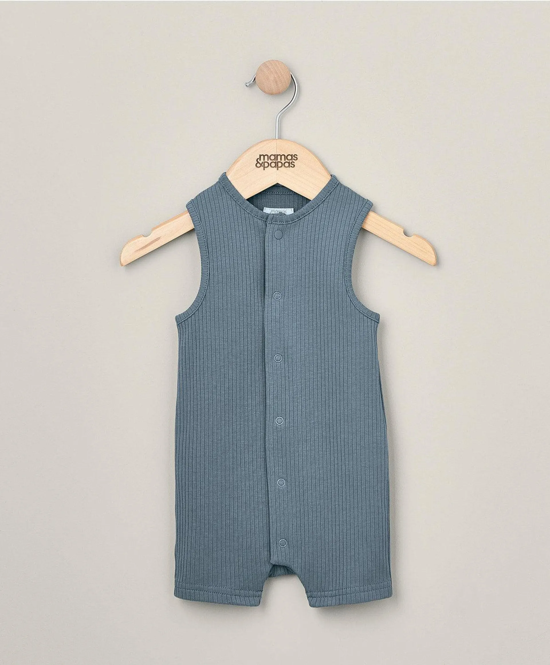 Organic Ribbed Sleeveless Romper - Petrol Blue