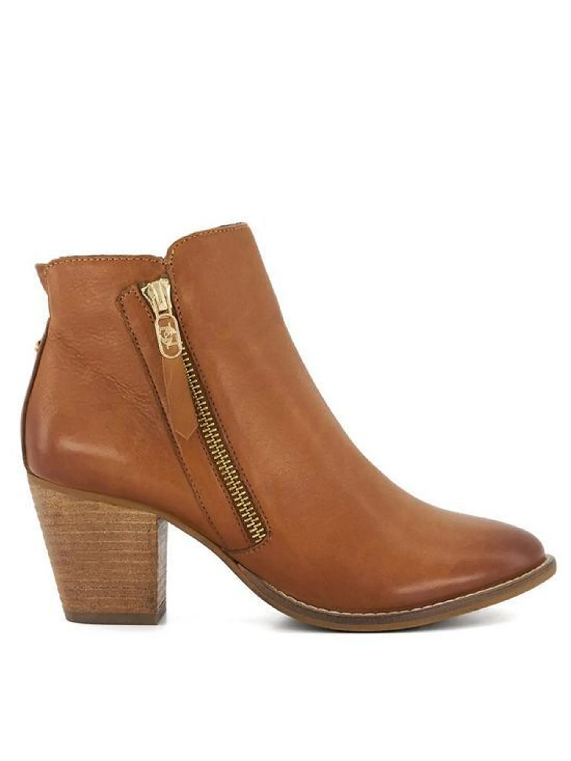 Dune Paicey Mid Block Leather Heel Ankle Boots - Tan