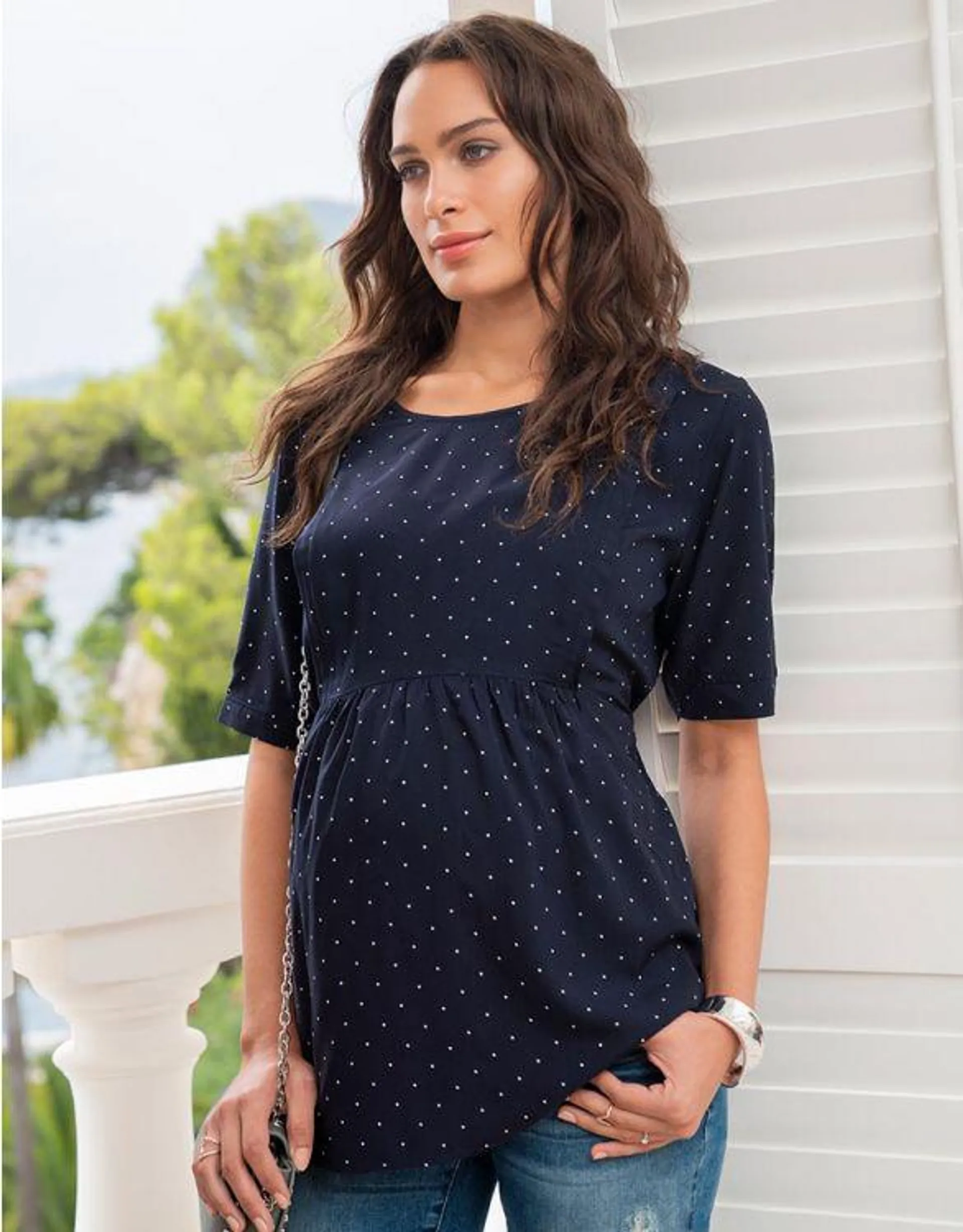 Navy Blue Dot Maternity & Nursing Top