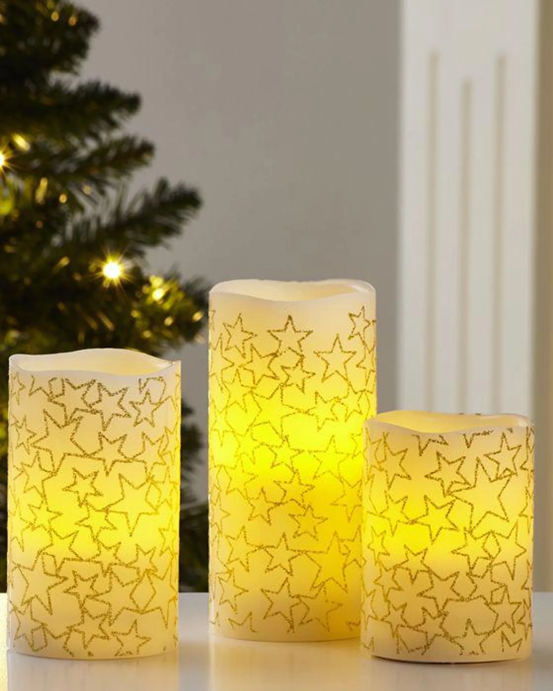 Set of 3 LED Star Candles