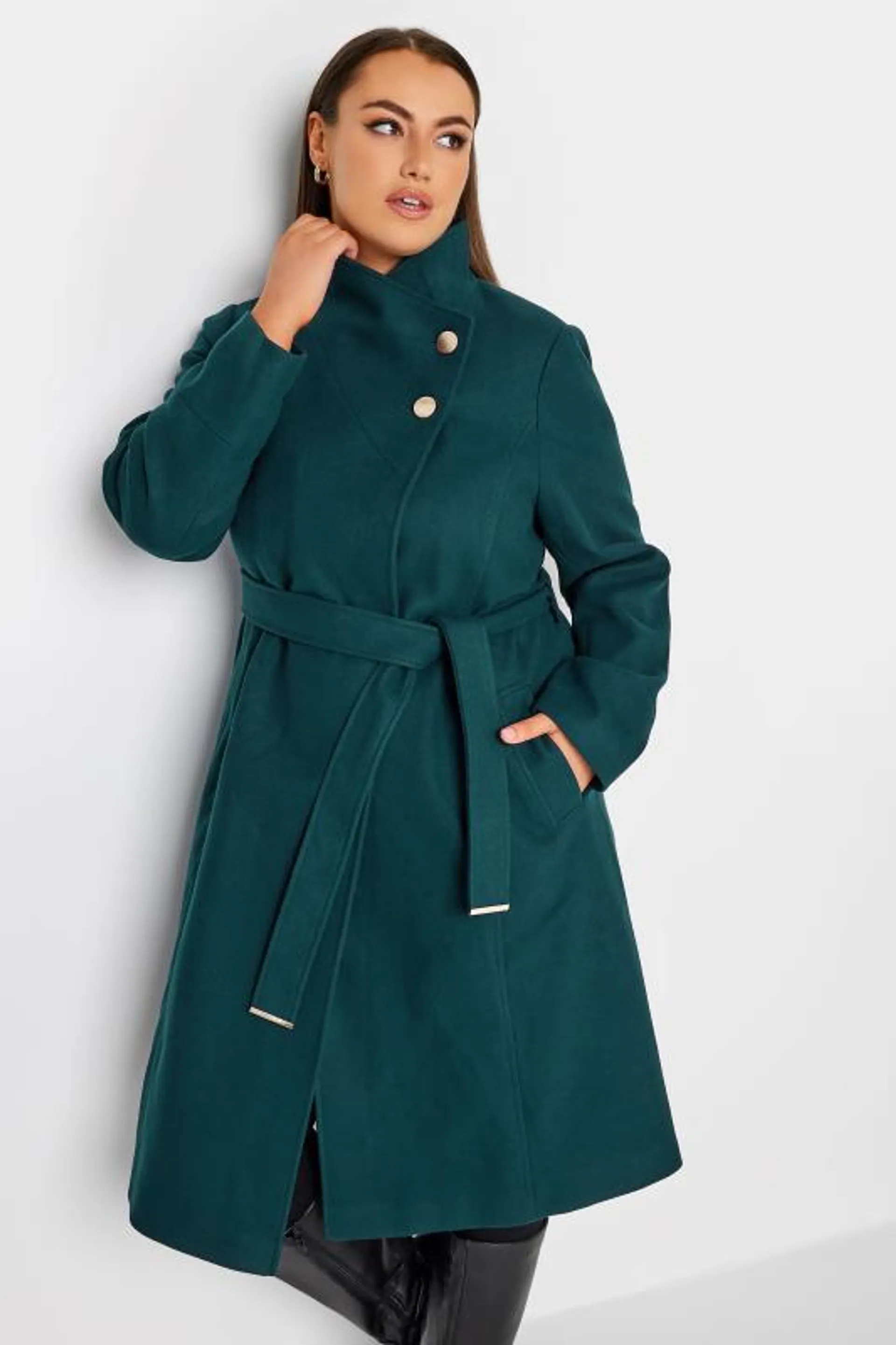 YOURS Curve Dark Green Belted Military Coat