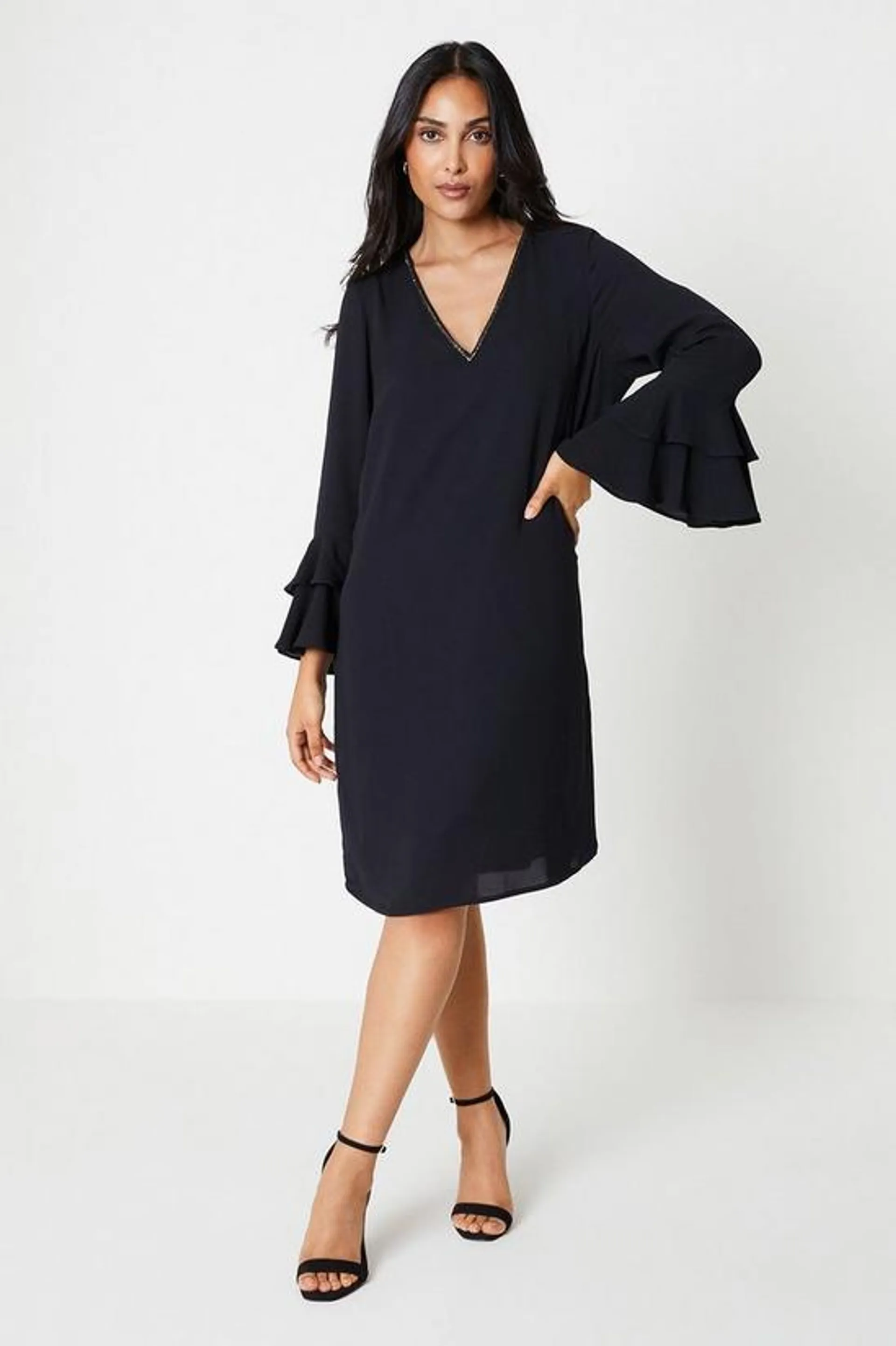 Petite Embellished Ruffle Sleeve Shift Dress