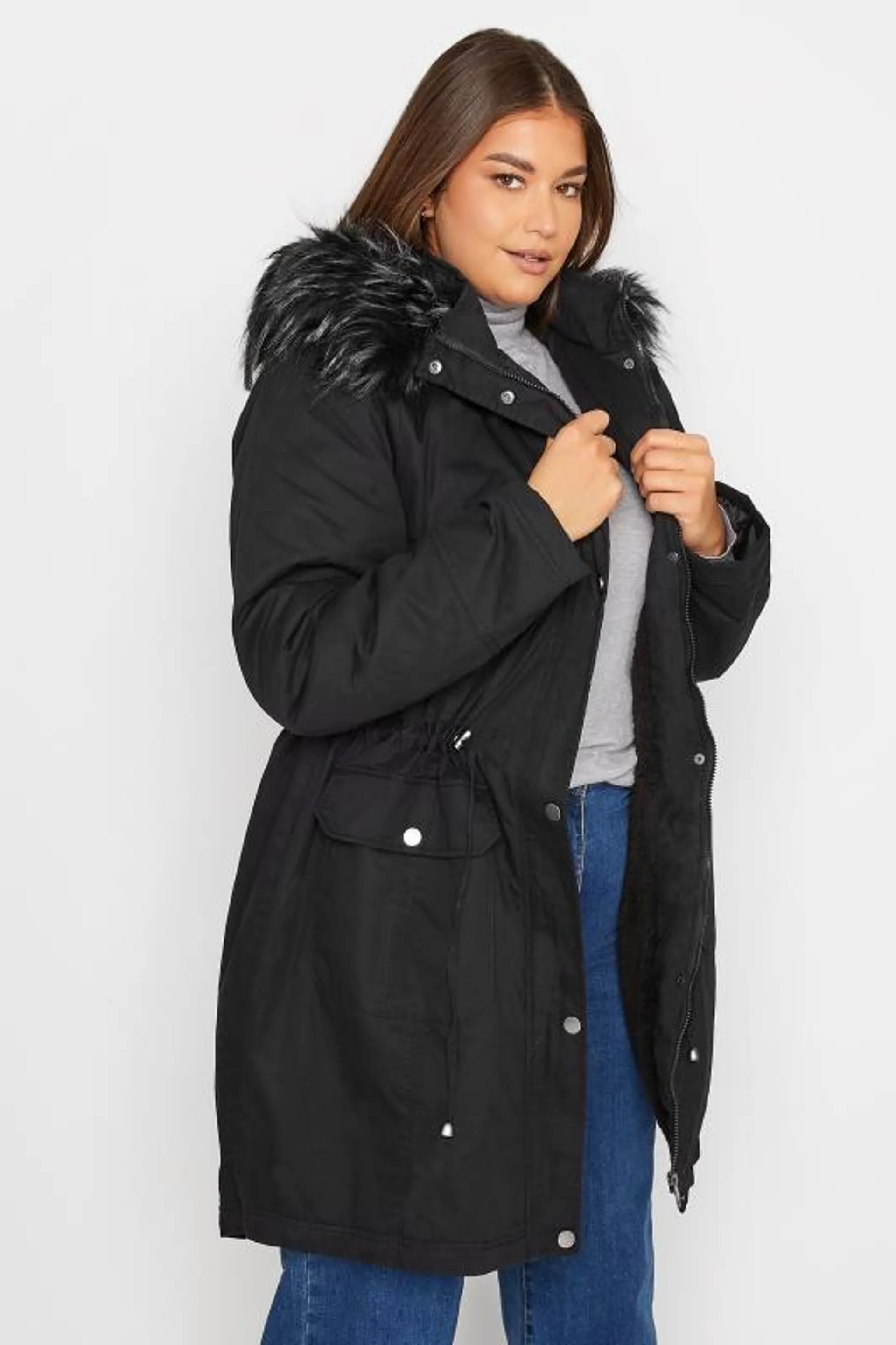 LTS Tall Black Faux Fur Trim Parka