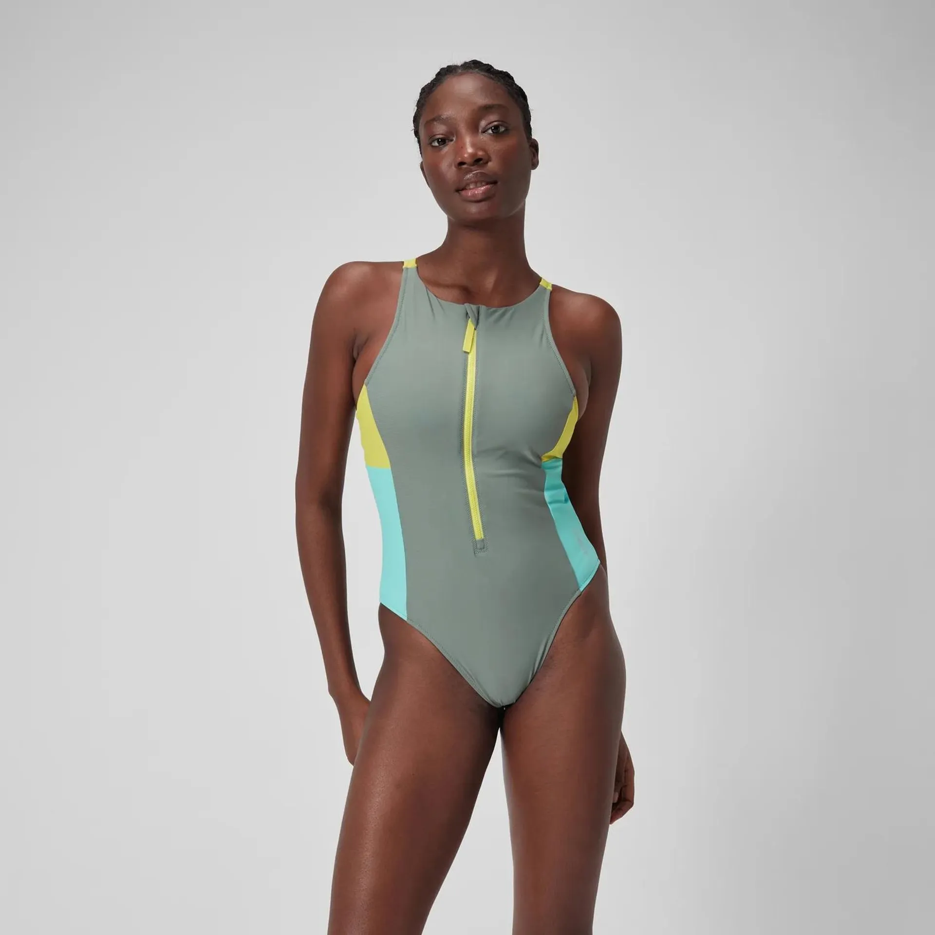 Women's Zip Colourblock Swimsuit Green