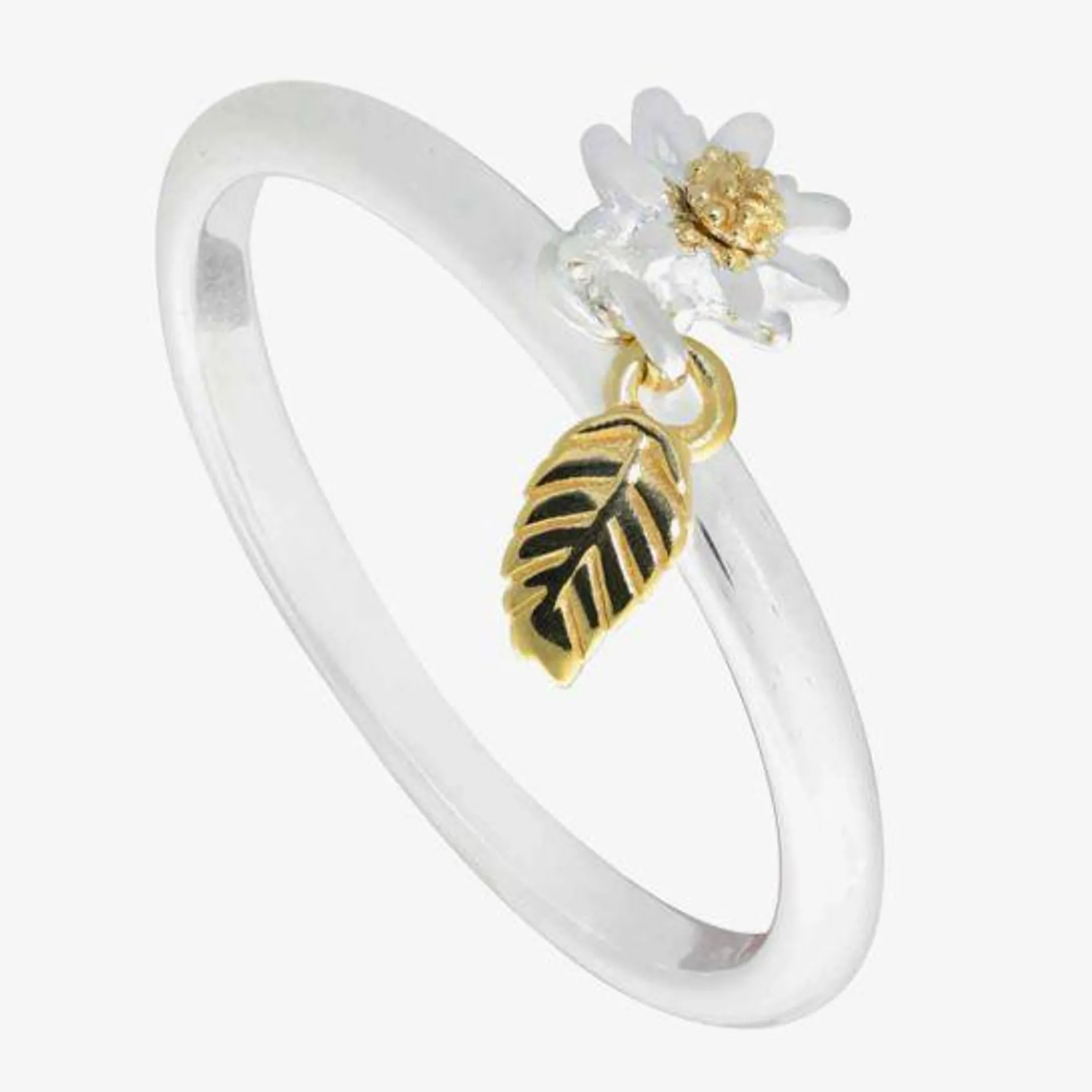 Silver Gold Plated Daisy and Leaf Ring