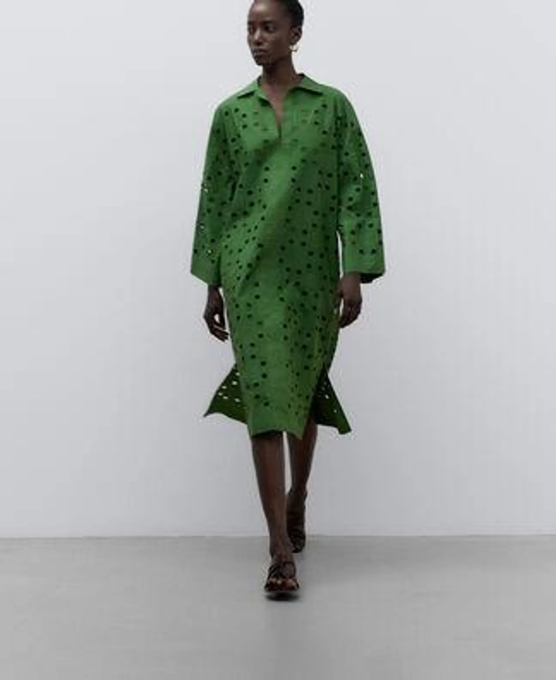 English embroidery green dress woman