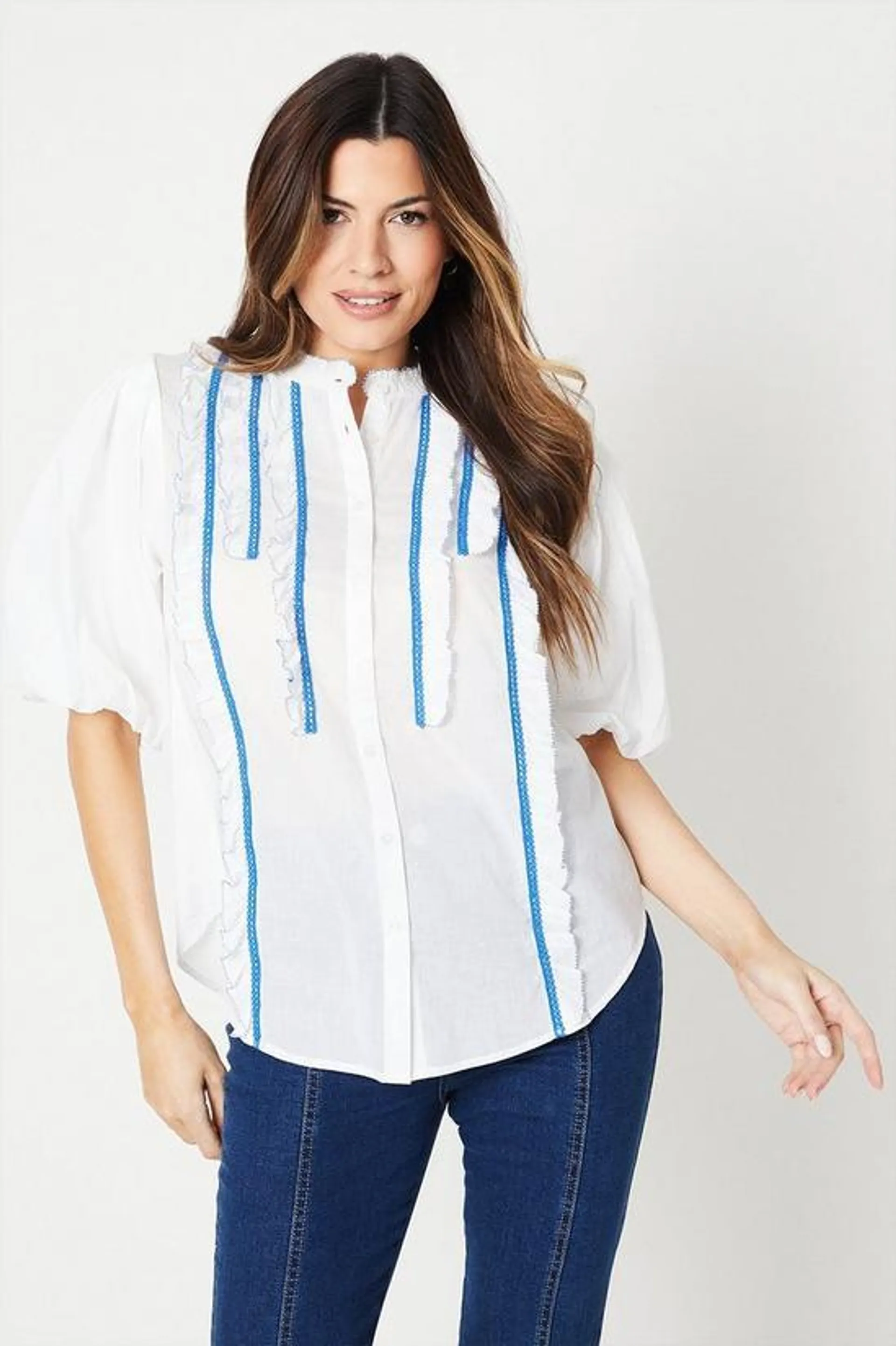 Ric Rac Trim Puff Sleeve Blouse