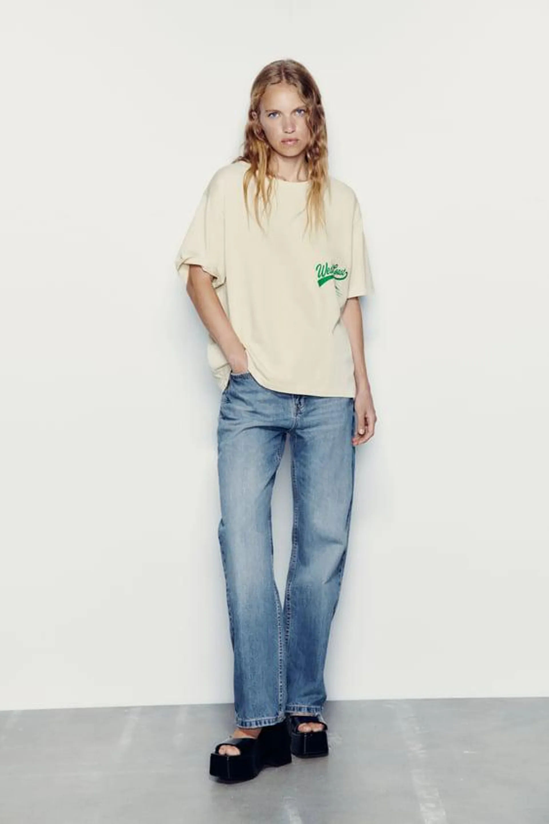 FADED-EFFECT T-SHIRT WITH SLOGAN