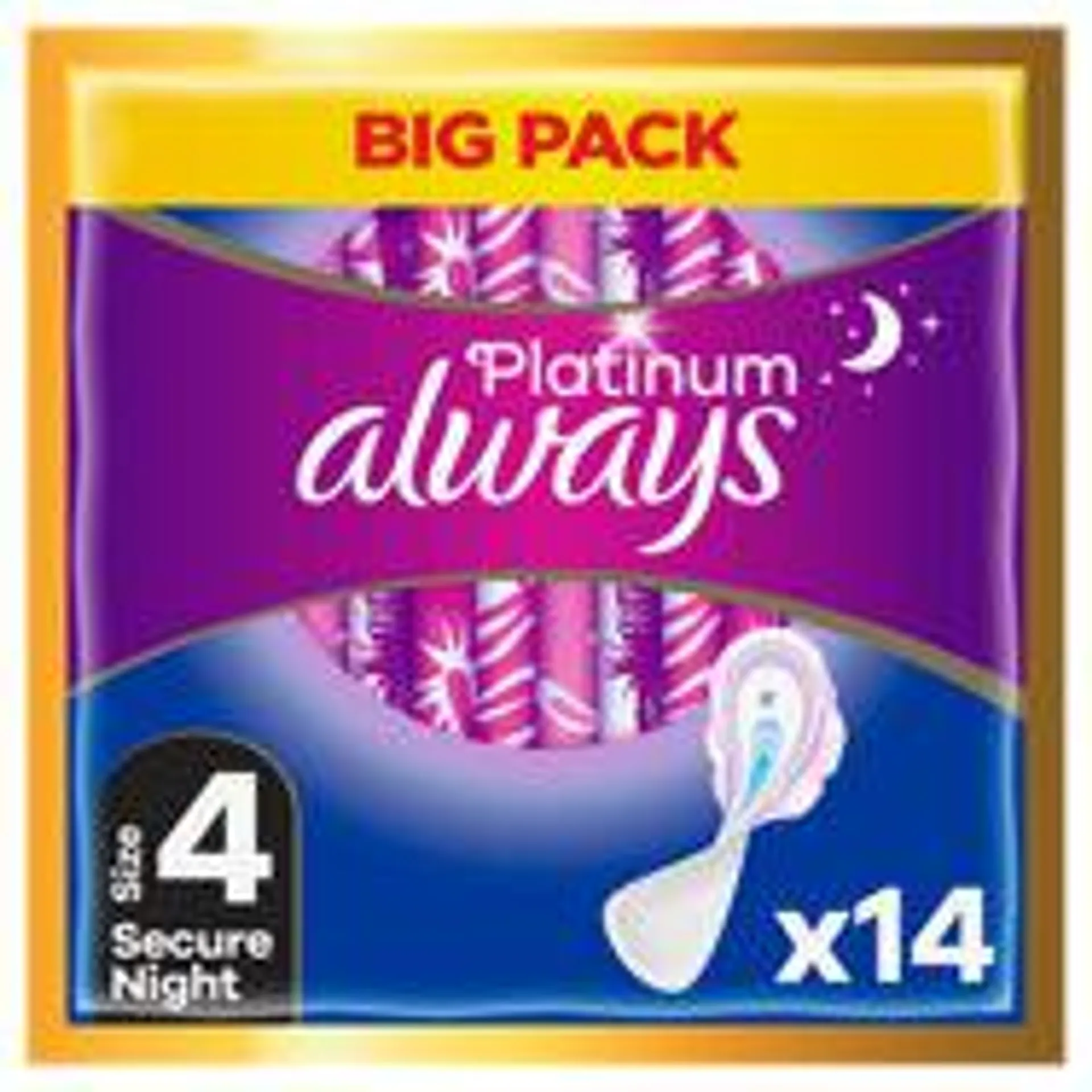 Always Platinum Secure Night (Size 4) Sanitary Towels Wings