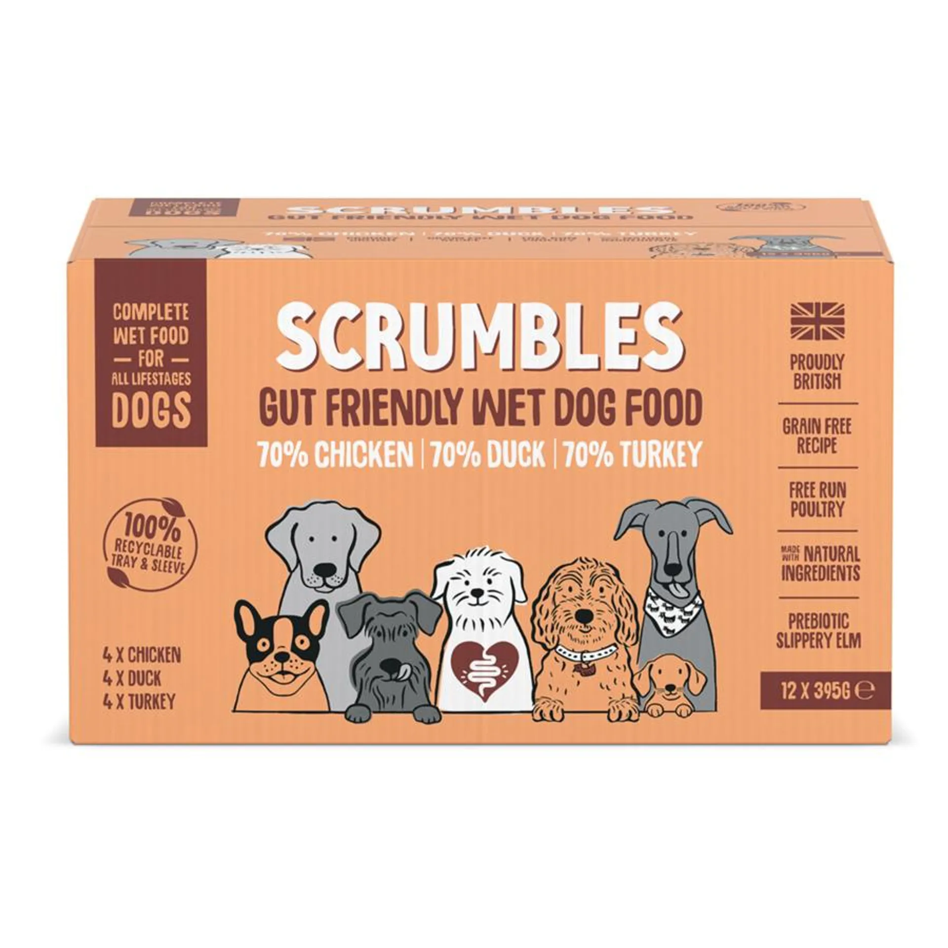 Scrumbles Complete Grain Free Natural Wet Dog Food Meat Selection 12 x 395g