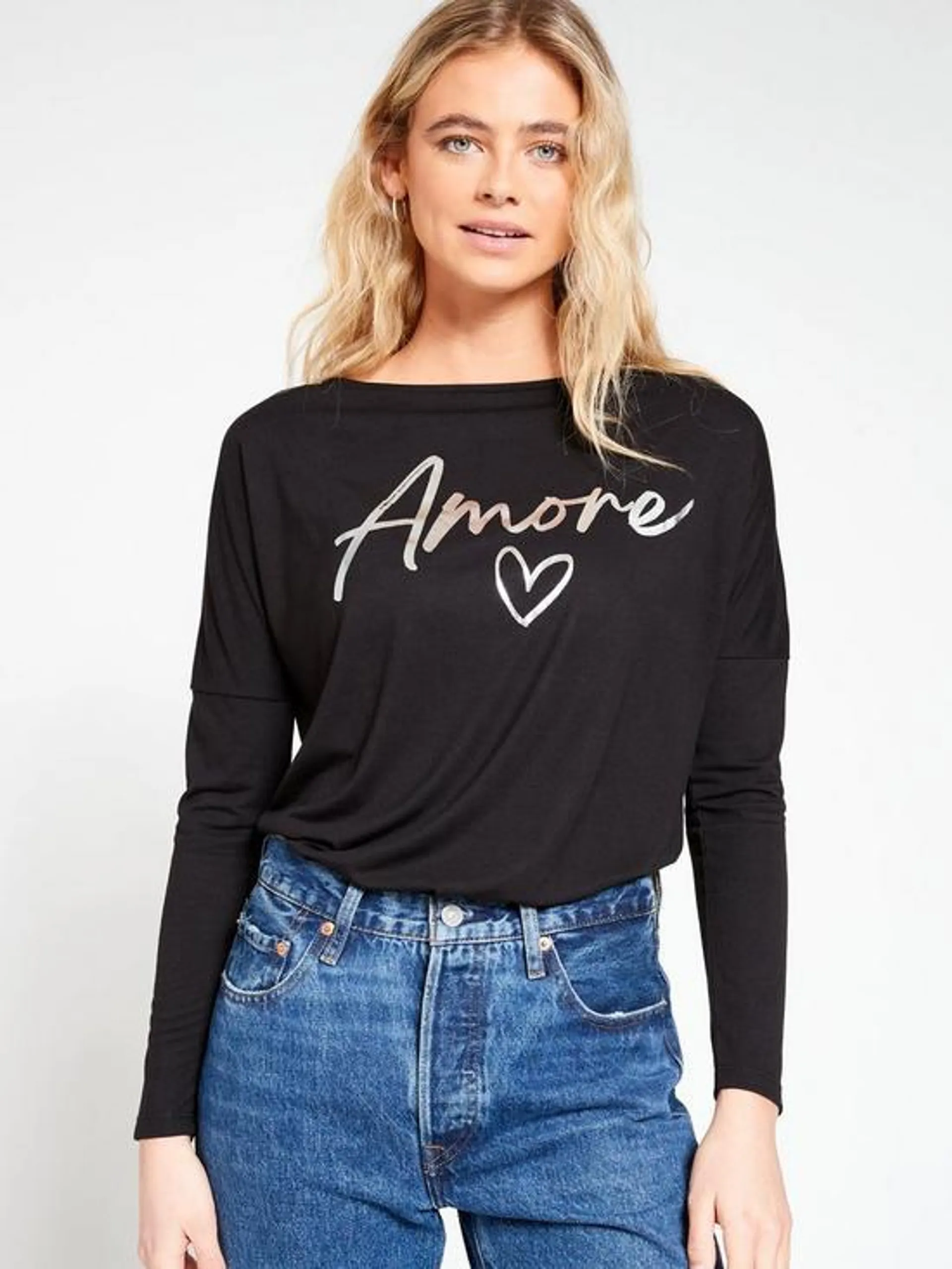 Amore Foil Dolman Sleeve Tshirt - Black