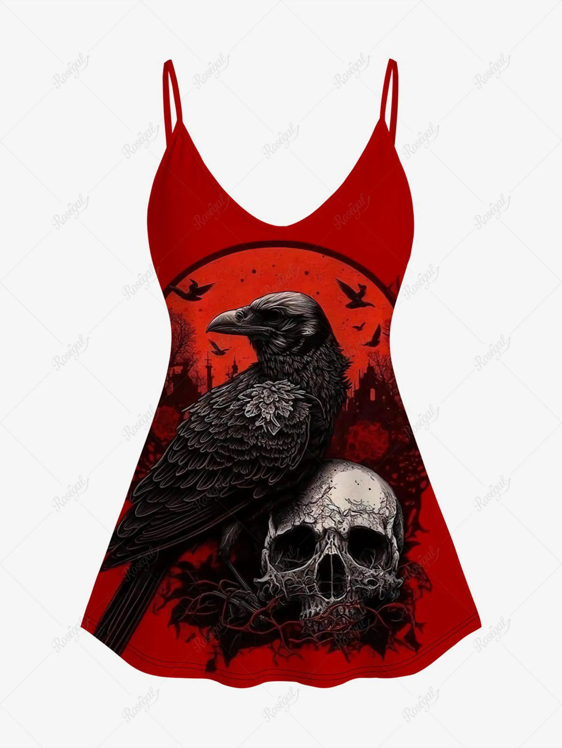 Gothic Cami Bird Skull Print Top (Adjustable Shoulder Strap) - 4x | Us 26-28