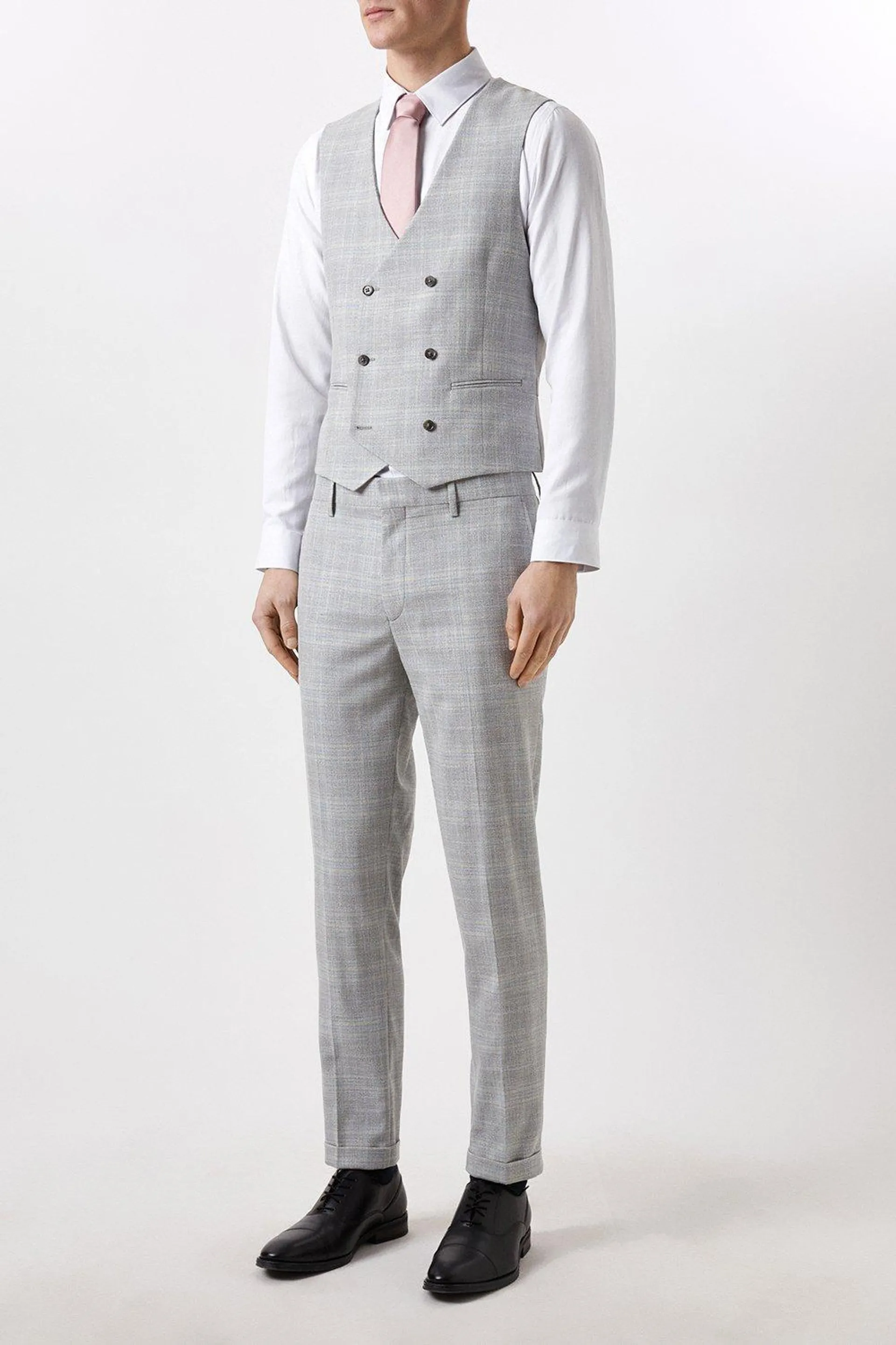 Slim Fit Grey Textured Check Waistcoat