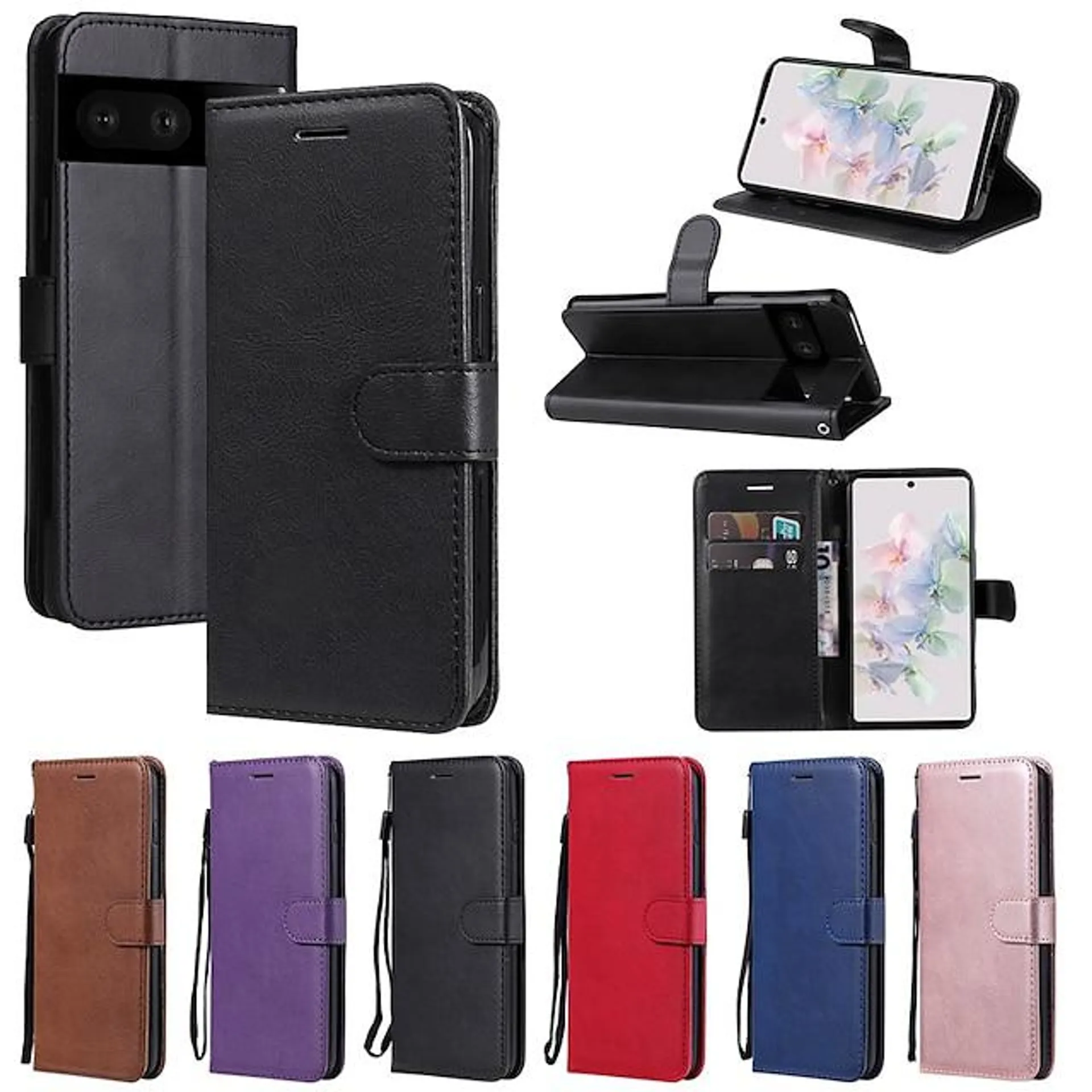Phone Case For Google Wallet Case Pixel 7/7Pro / 6/6Pro with Wrist Strap Card Holder Slots Magnetic Flip Solid Colored TPU PU Leather