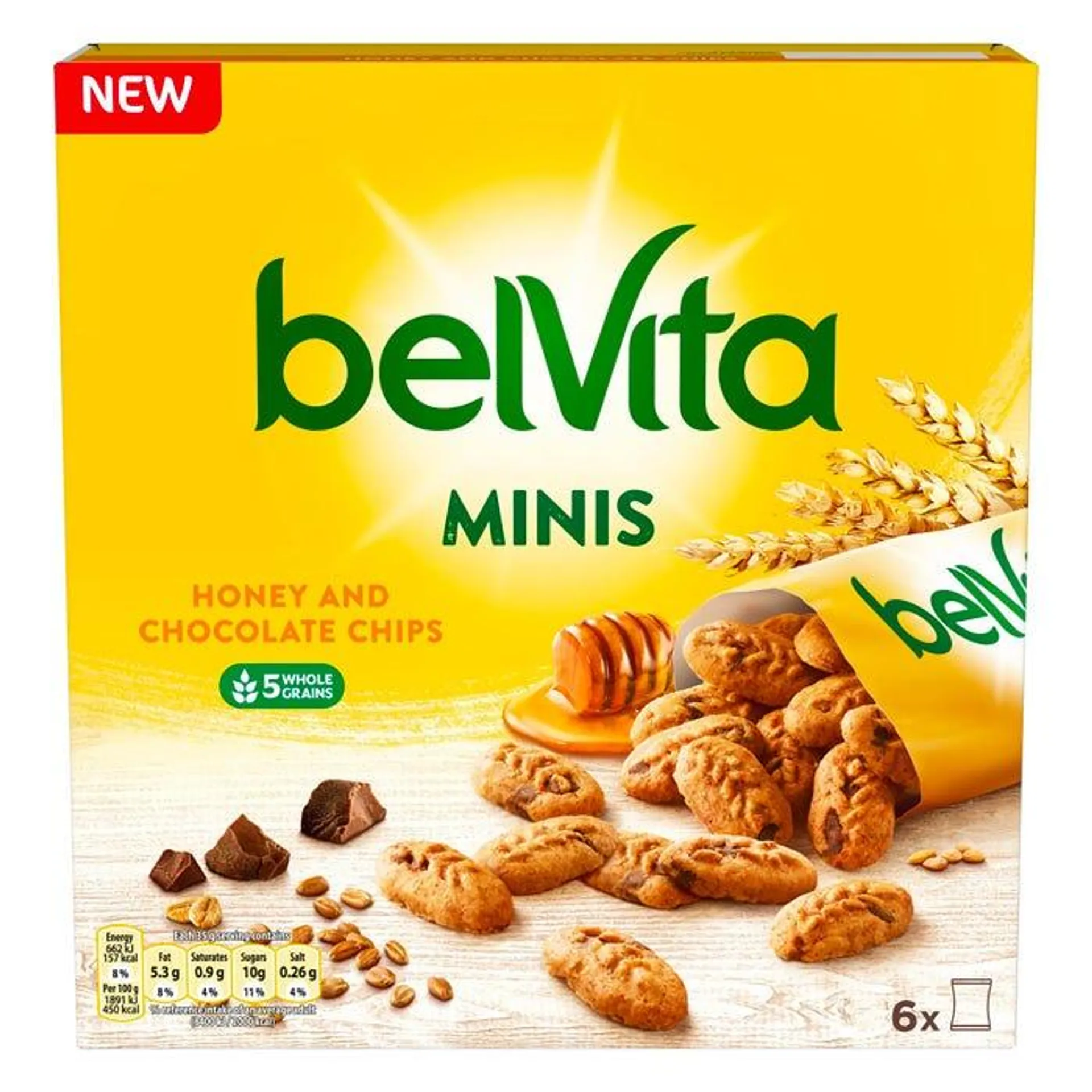 Belvita Honey & Chocolate Chip Minis, 35g (Pack of 6)