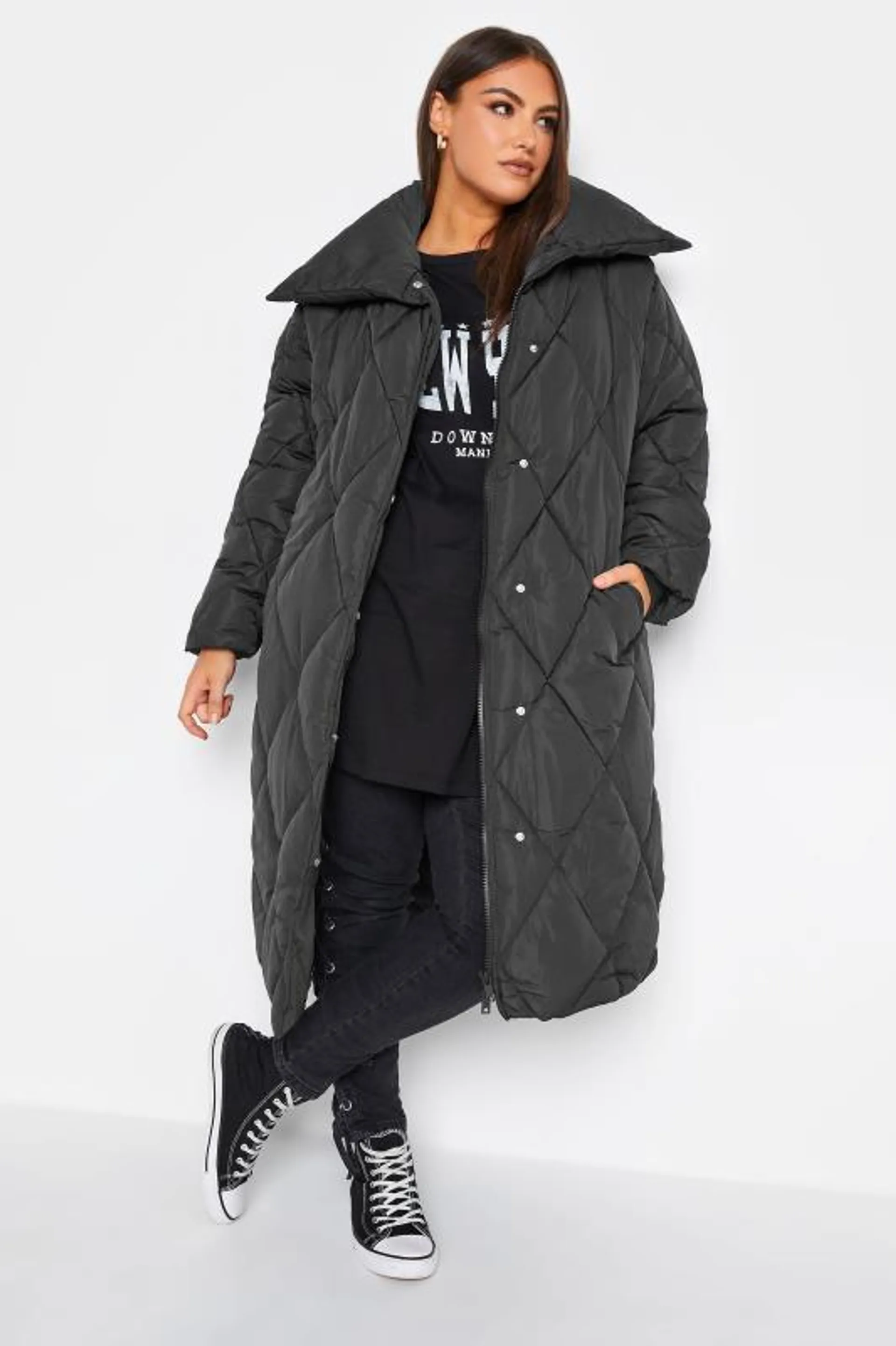 YOURS Curve Black Quilted Puffer Coat