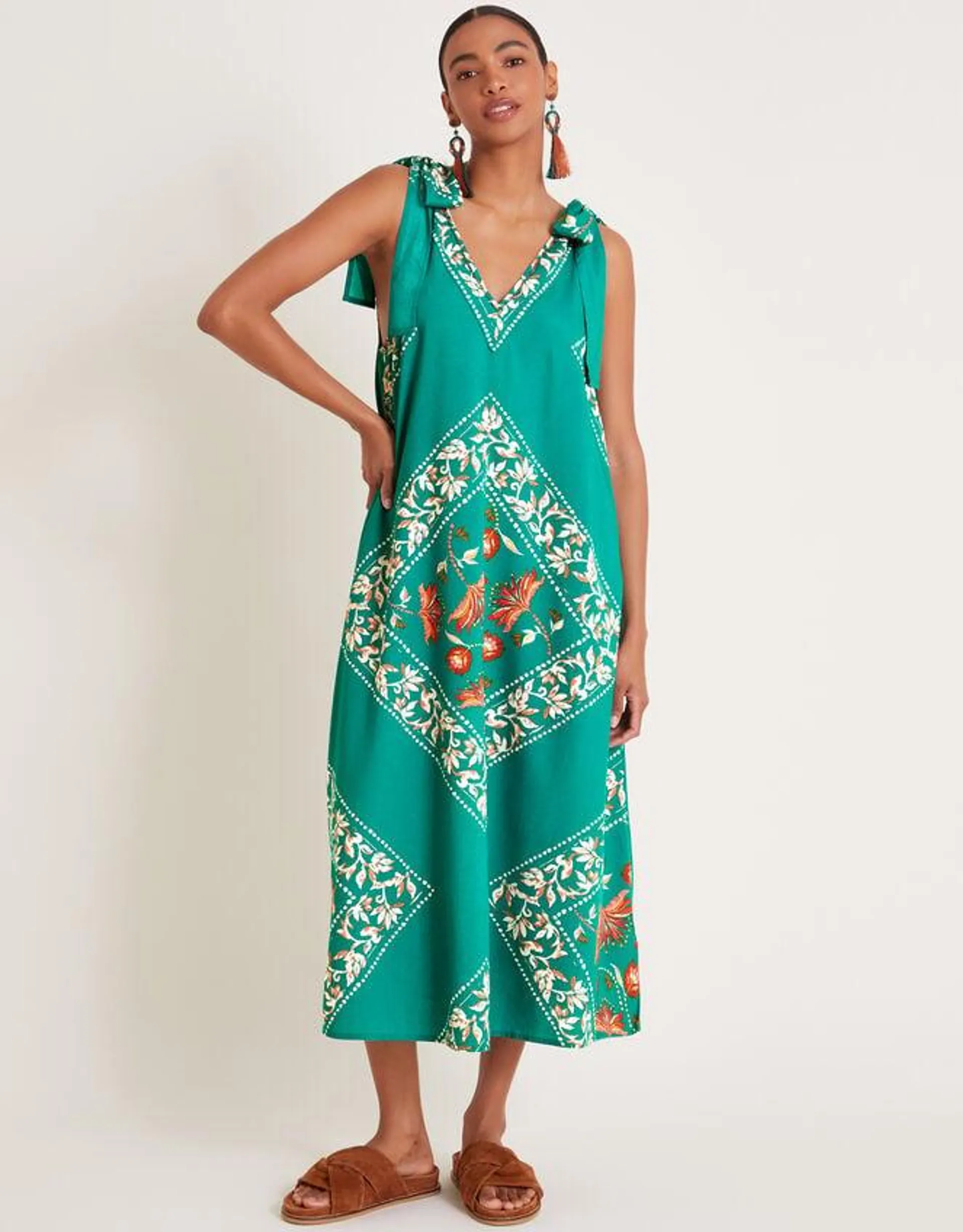 Mila Border Print Midi Dress Teal