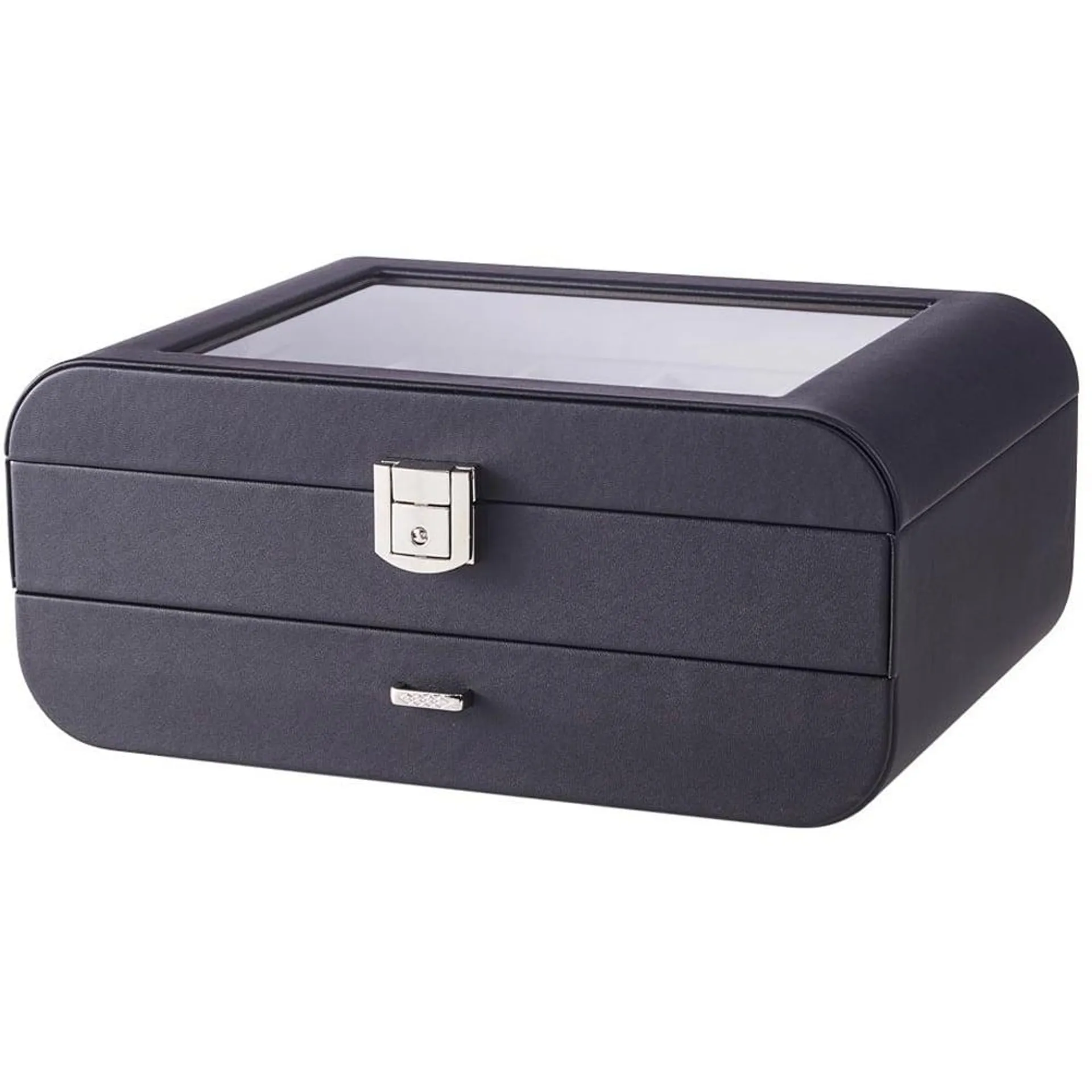 H&O Direct Single Drawer Black Jewellery Box with Watch Slots