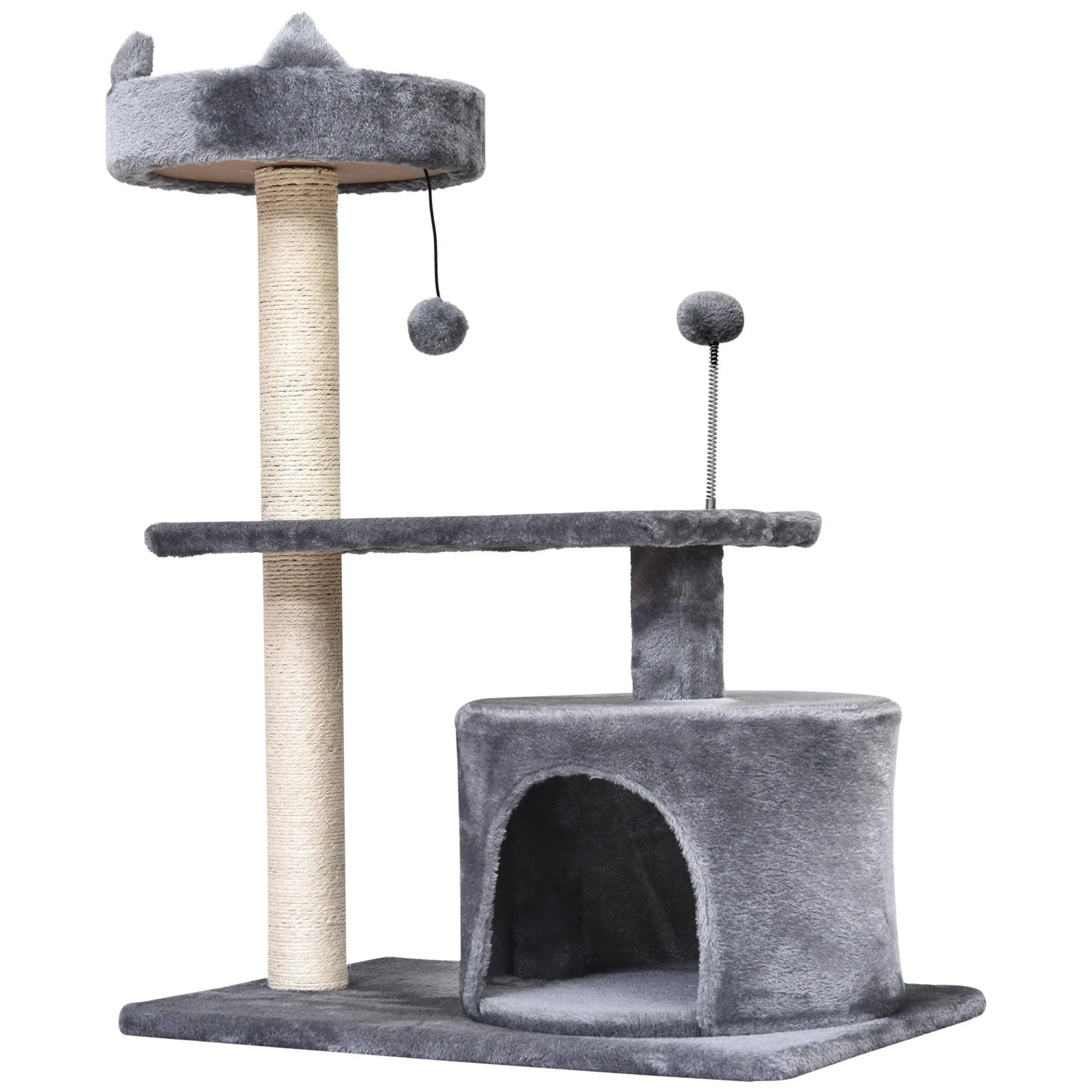 PawHut 81cm Cat Tree Kitten Large Cats Tower Activity Centre Scratch Post Grey