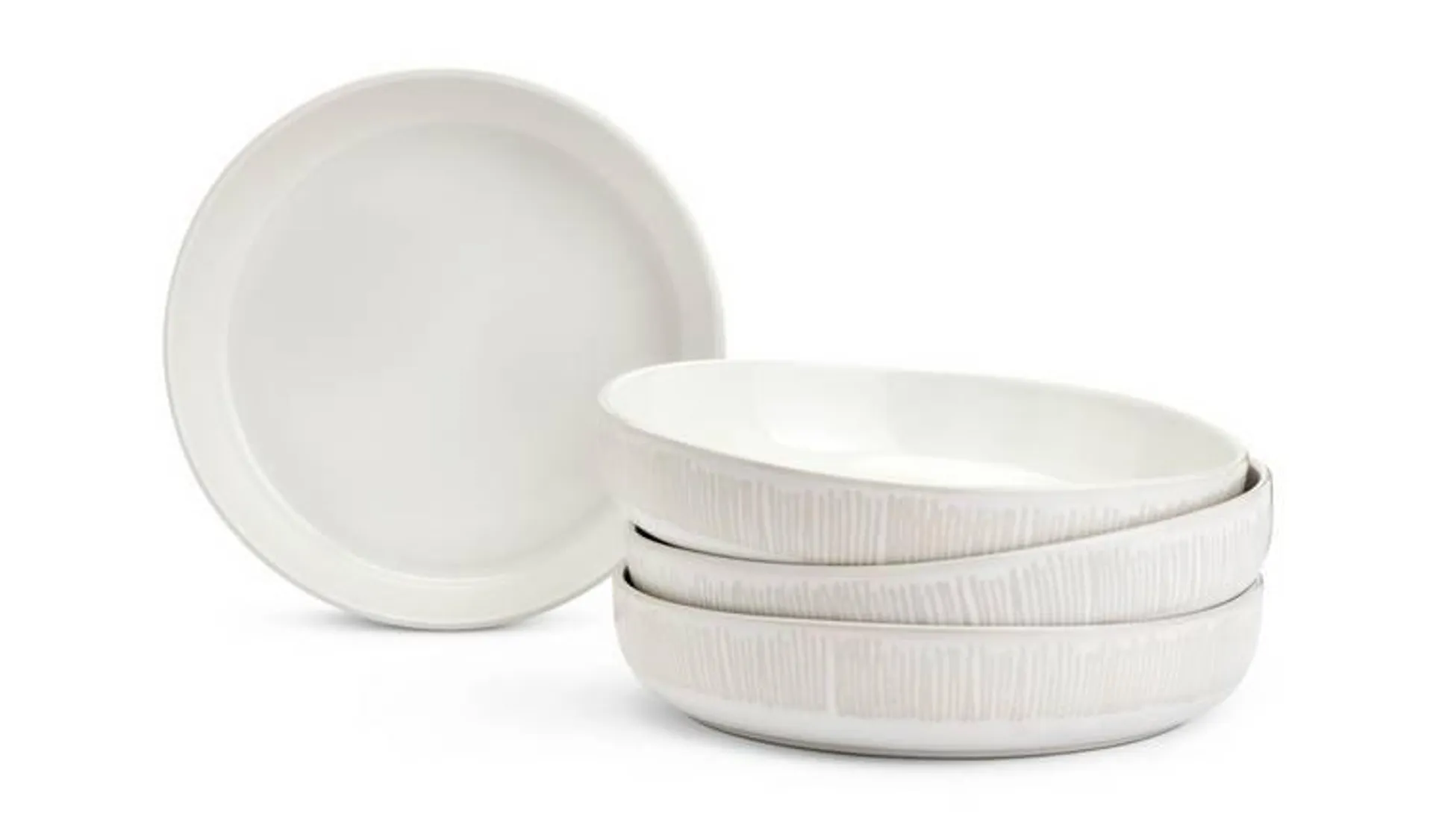 Habitat Wax Resist 4 Piece Stoneware Pasta Bowl - White