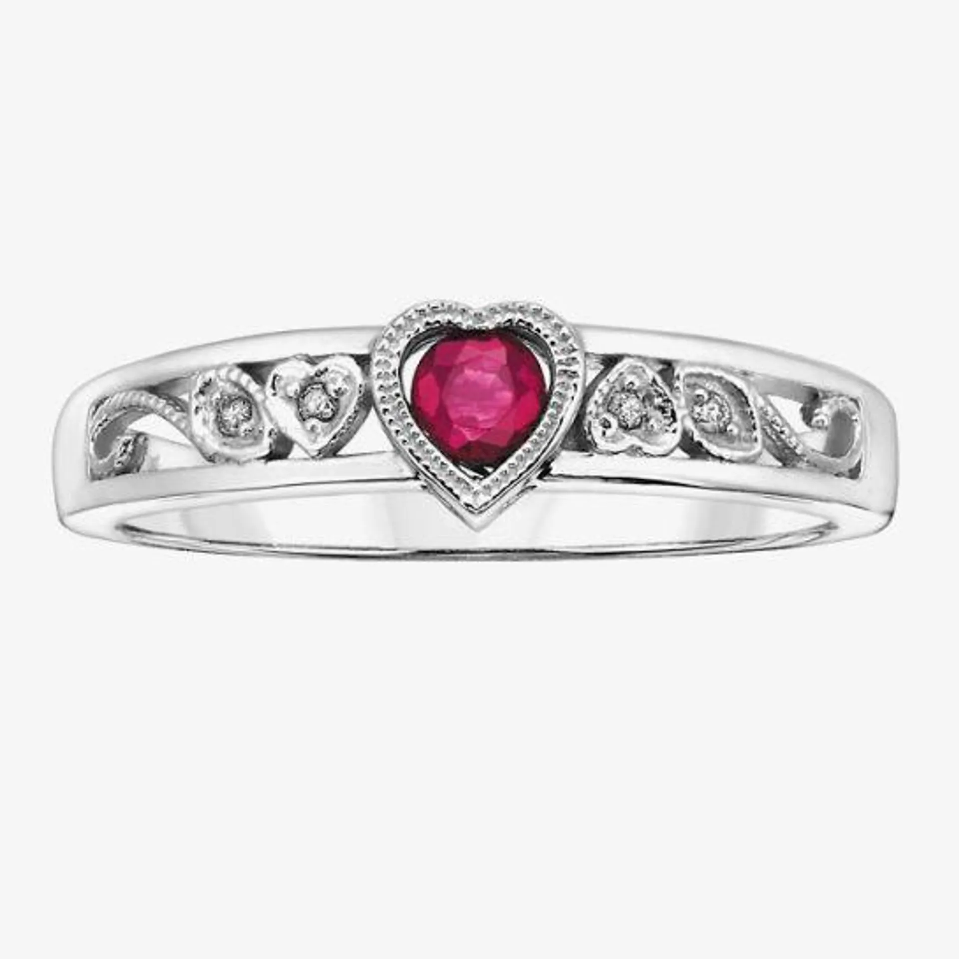 9ct White Gold Ruby and Diamond Heart Ring 51X19WG/10RUB