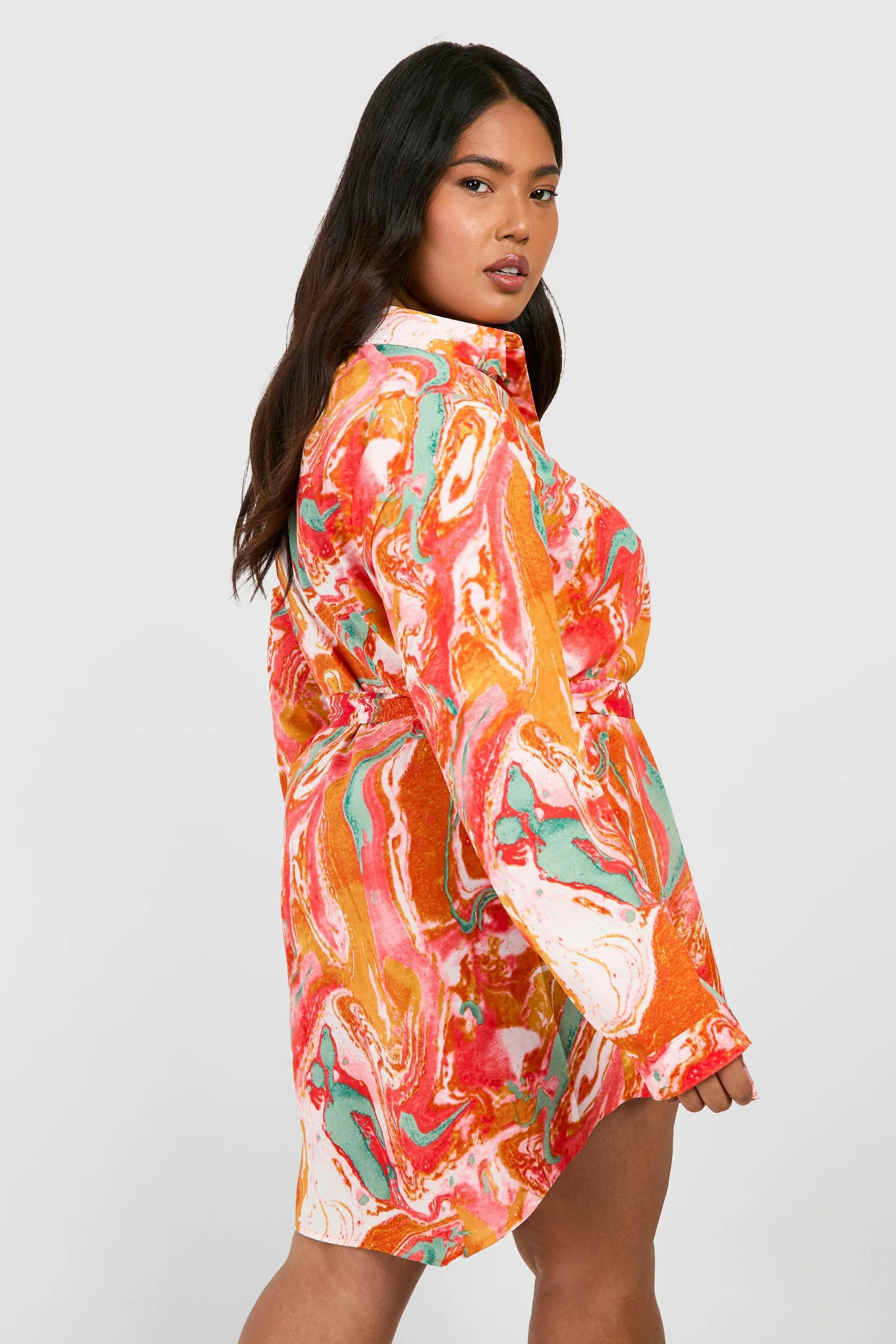 Plus Marble Effect Printed Shirt Dress