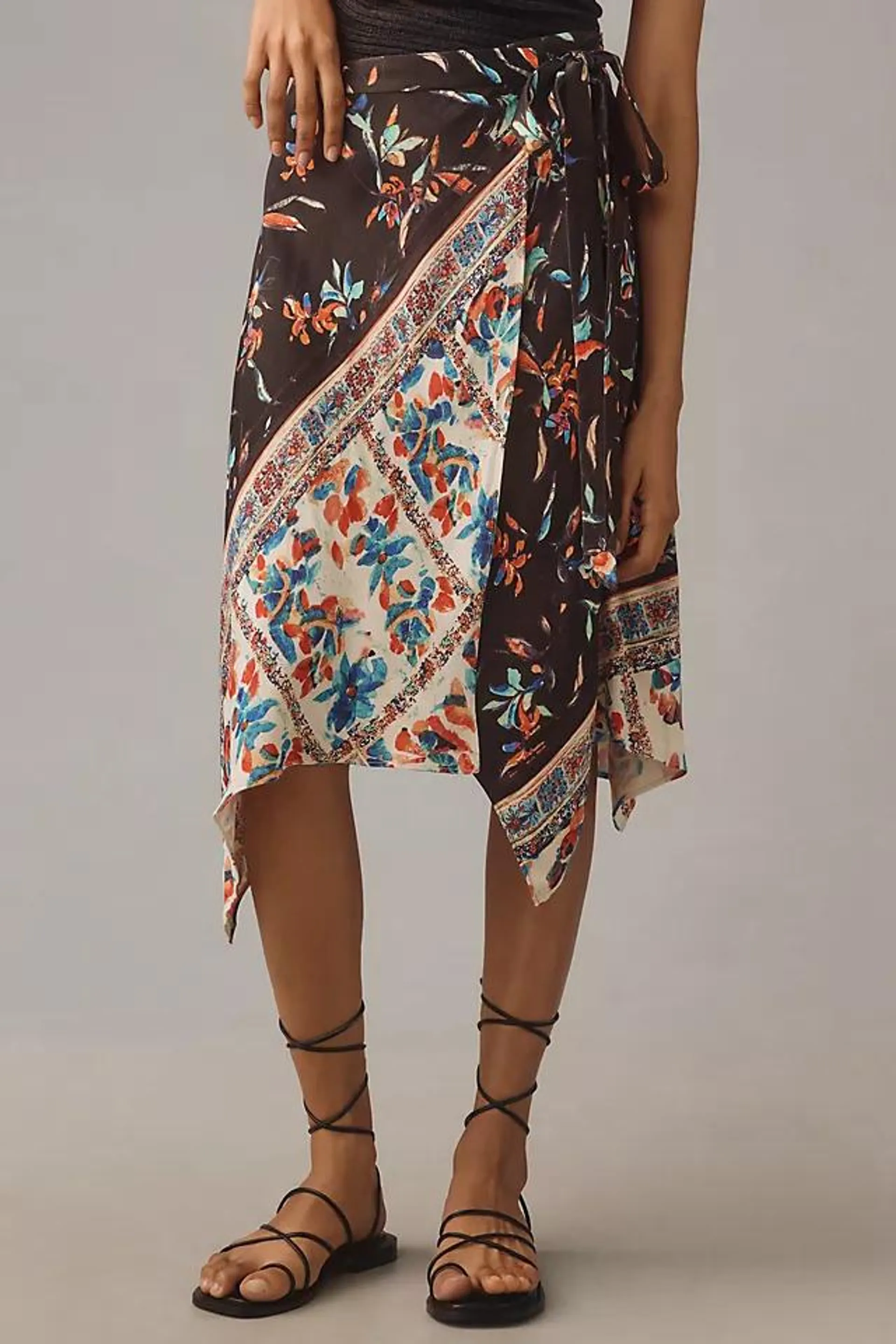 By Anthropologie Asymmetrical Midi Wrap Skirt