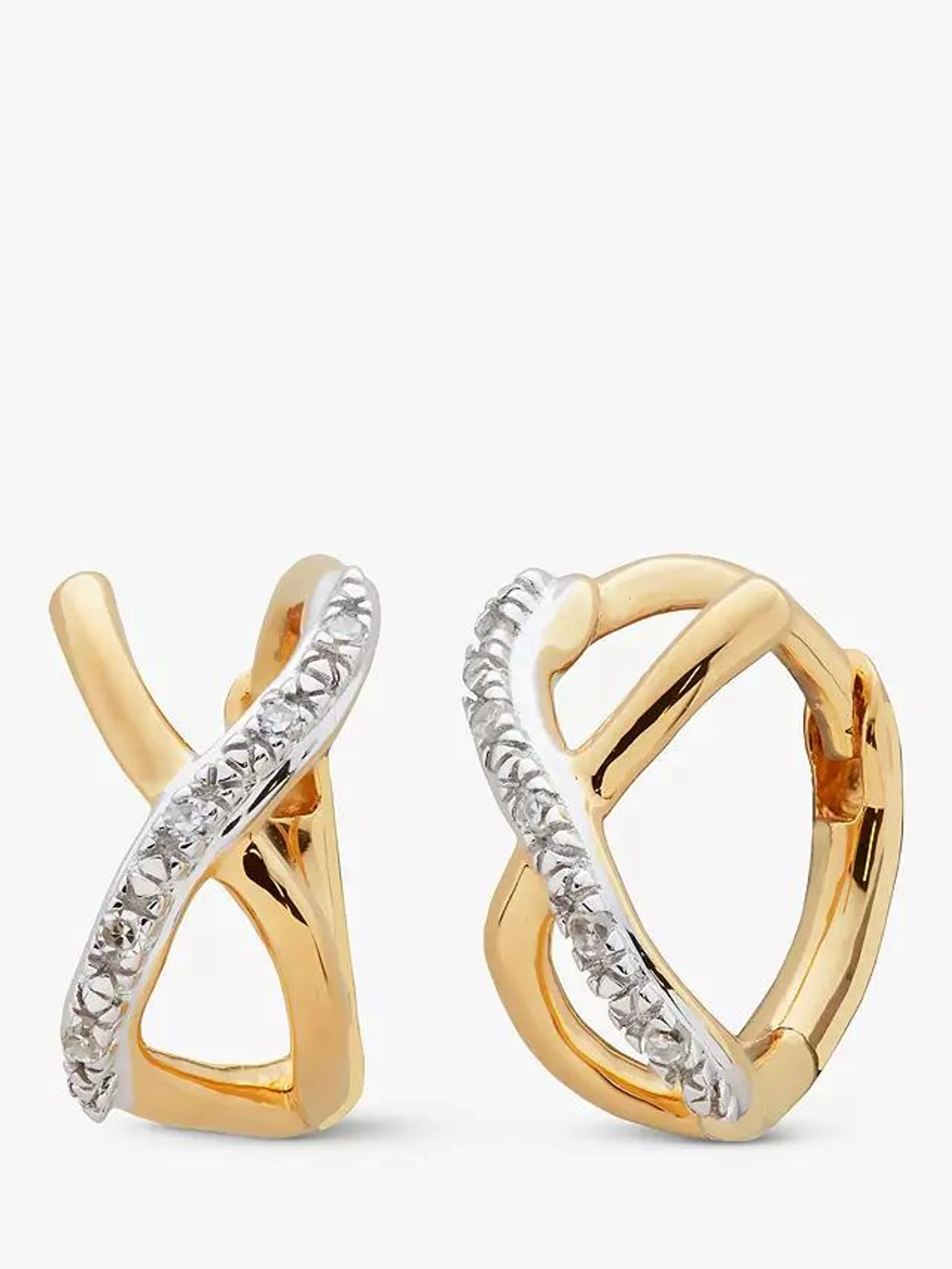 Monica Vinader Riva Crossover Diamond Huggie Hoop Earrings, Gold