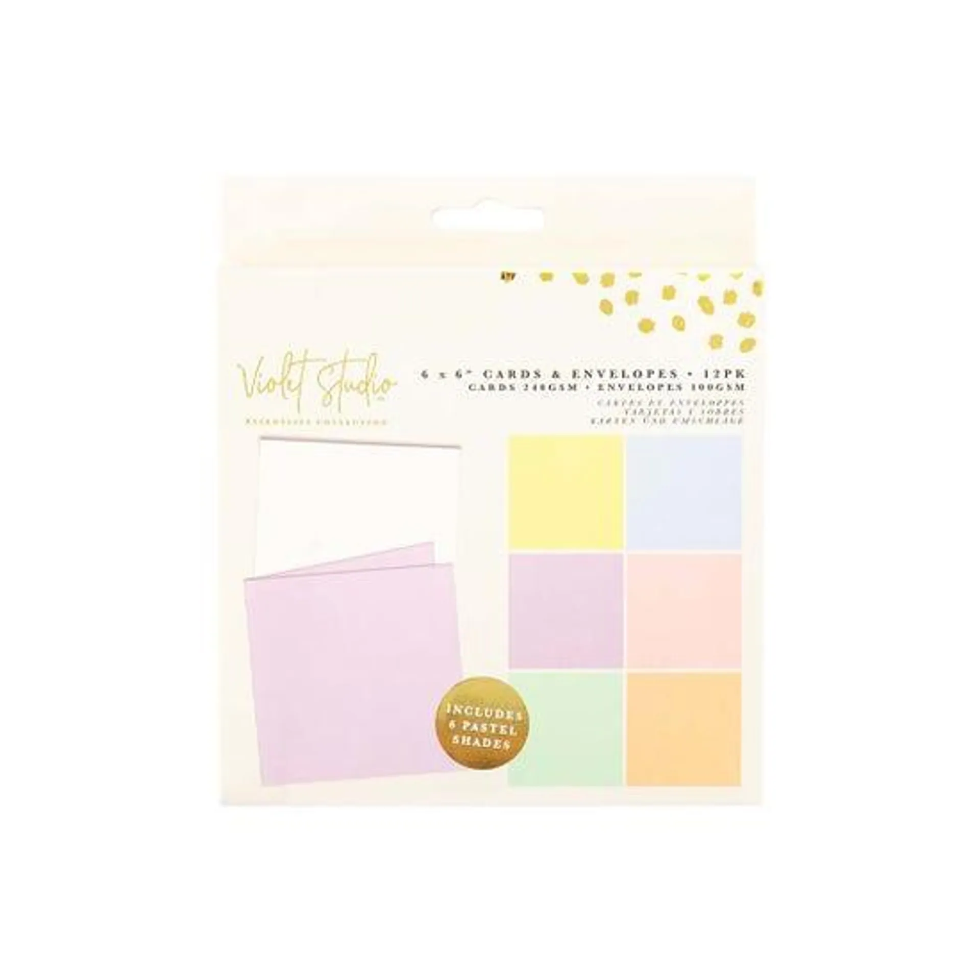 Violet Studio 6 x 6 inch Card Blanks with Envelopes Pack of 12 - Pastels