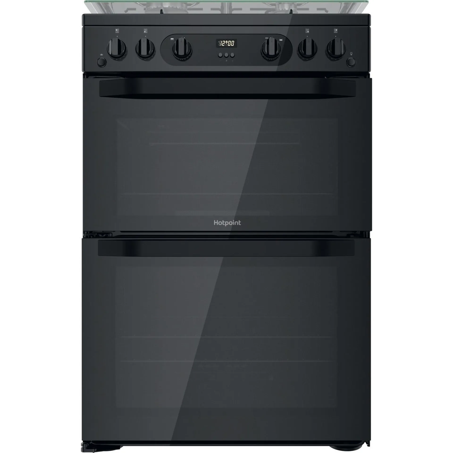 Hotpoint 60cm Double Oven Gas Cooker with Lid - Black