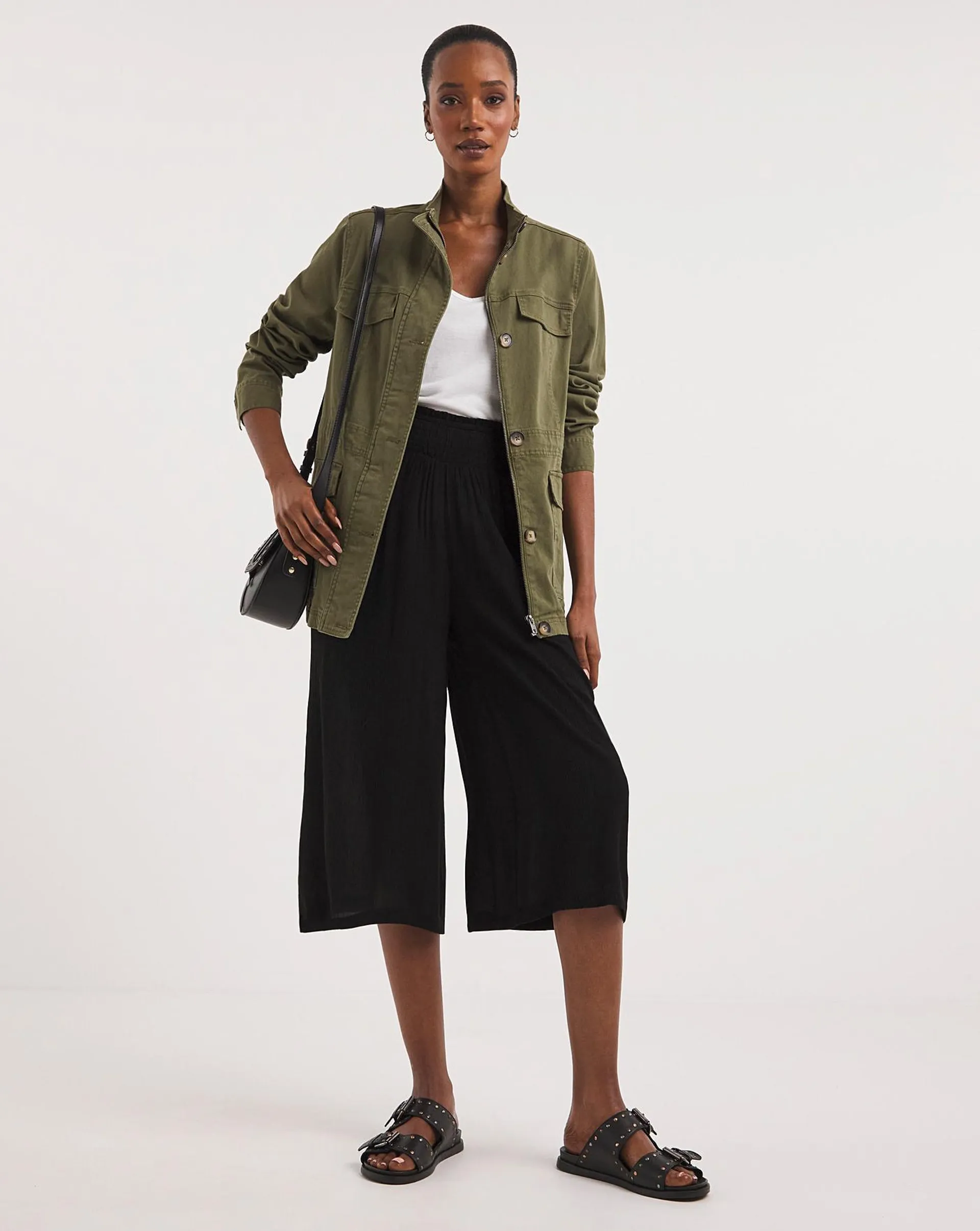 Crinkle Shirred Waist Culottes