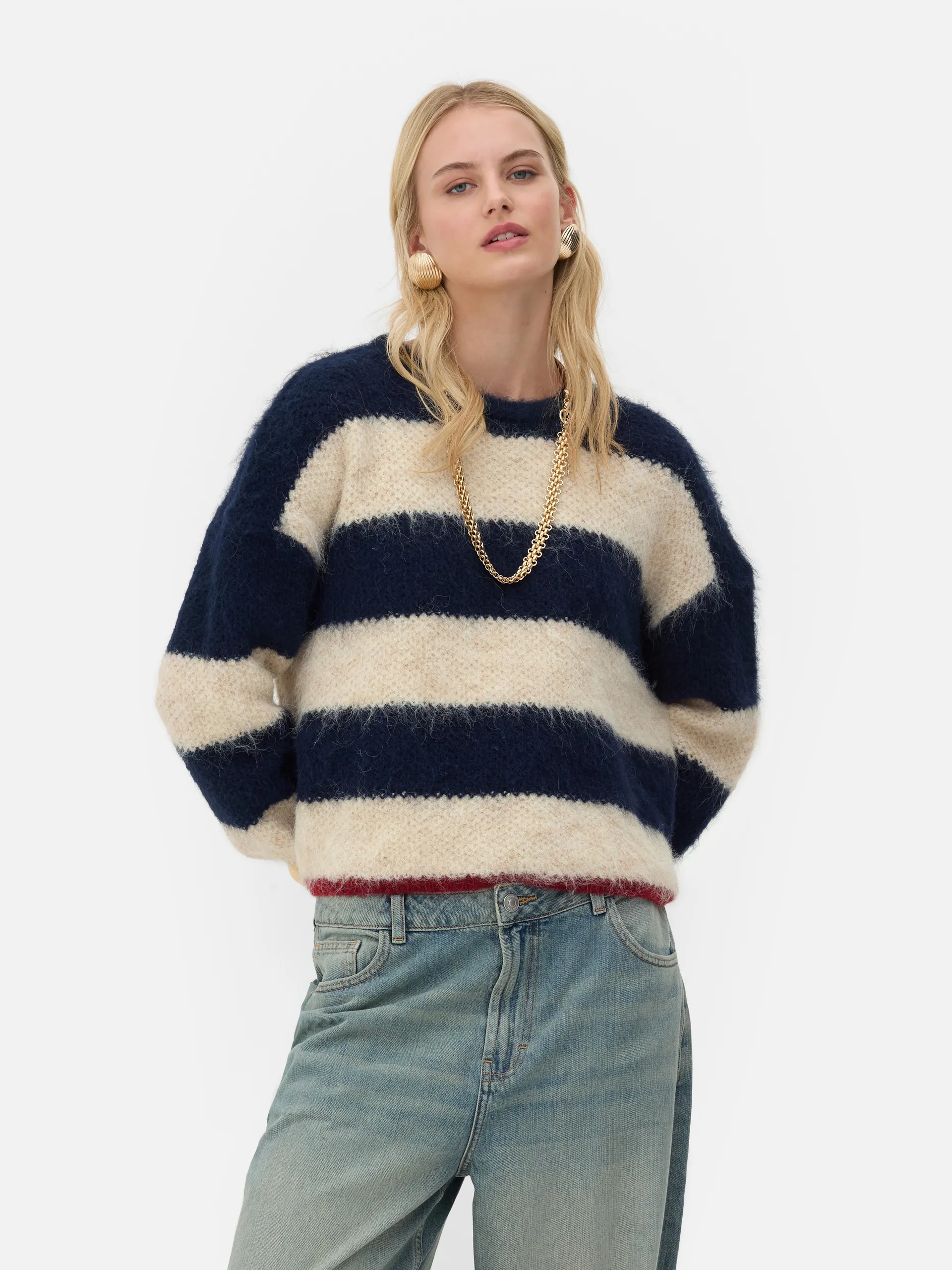 Rita Ora Fluffy Stripe Knit Jumper