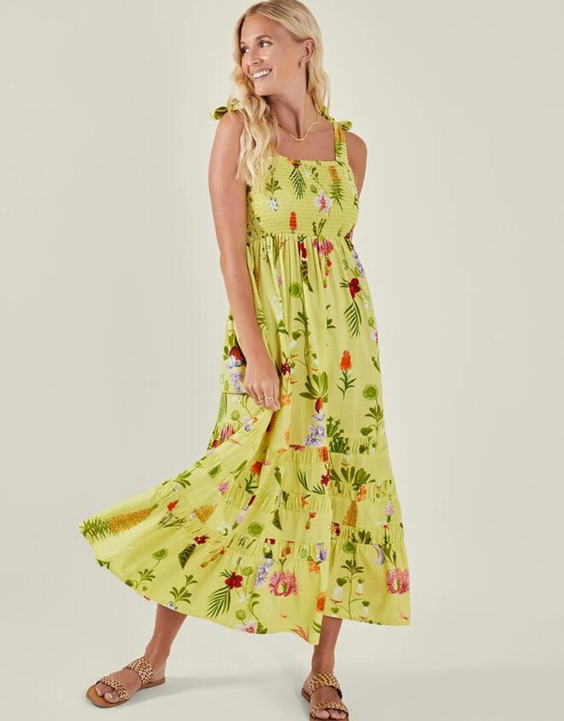 Botanical Print Maxi Dress Yellow