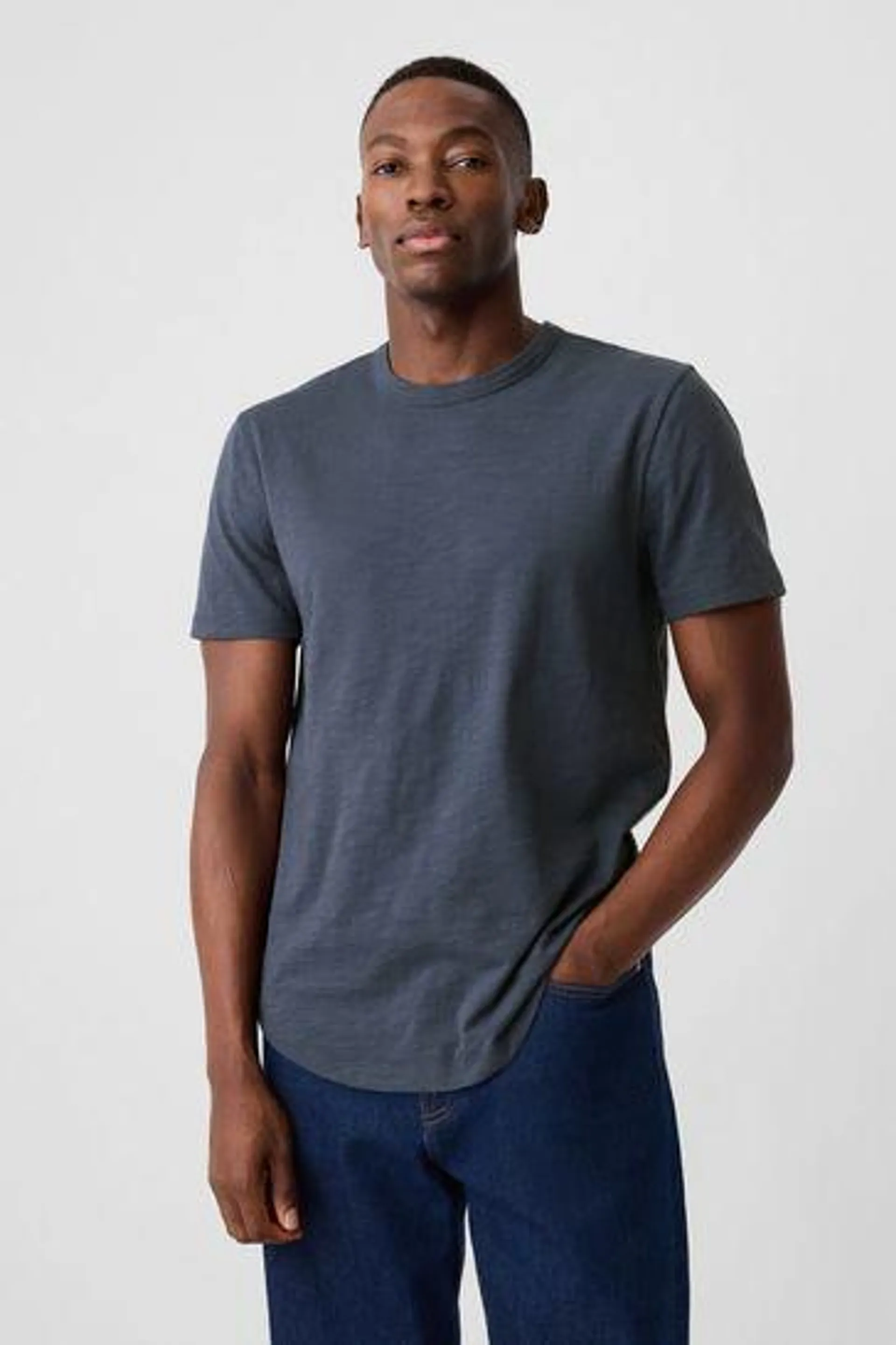 Cotton Short Sleeve Curved Hem T-Shirt