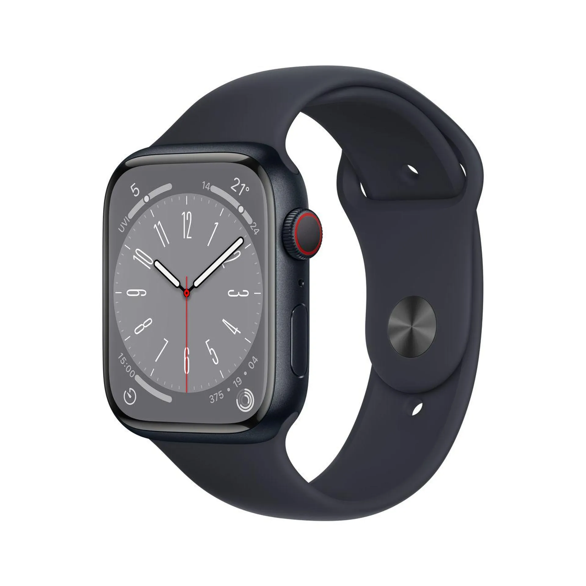 Apple Watch Series 8, 45mm, GPS + Cellular [2022] - Midnight Aluminium Case with Midnight Sport Band - Regular