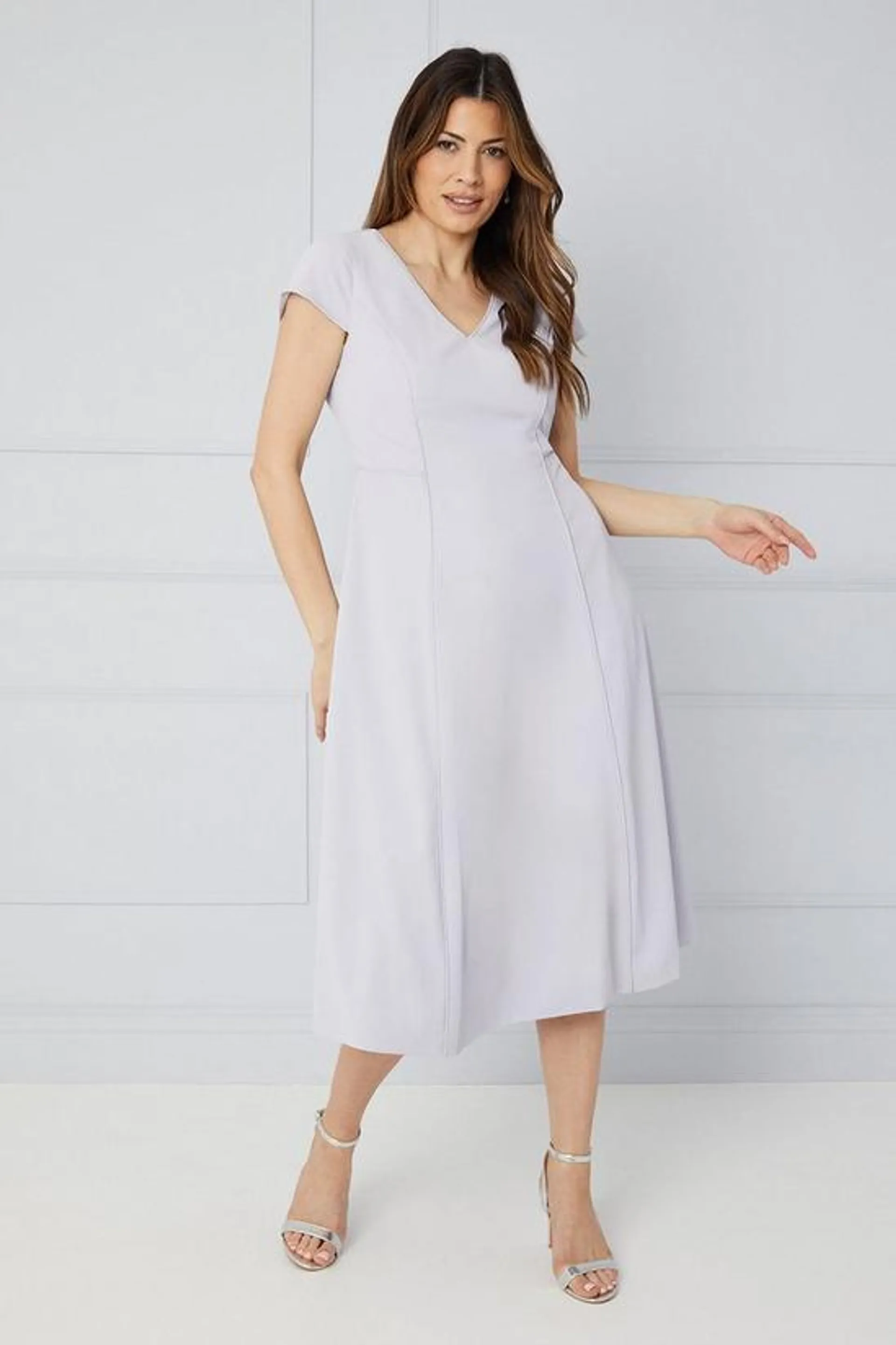 Binding Detail Cap Sleeve Midi Dress