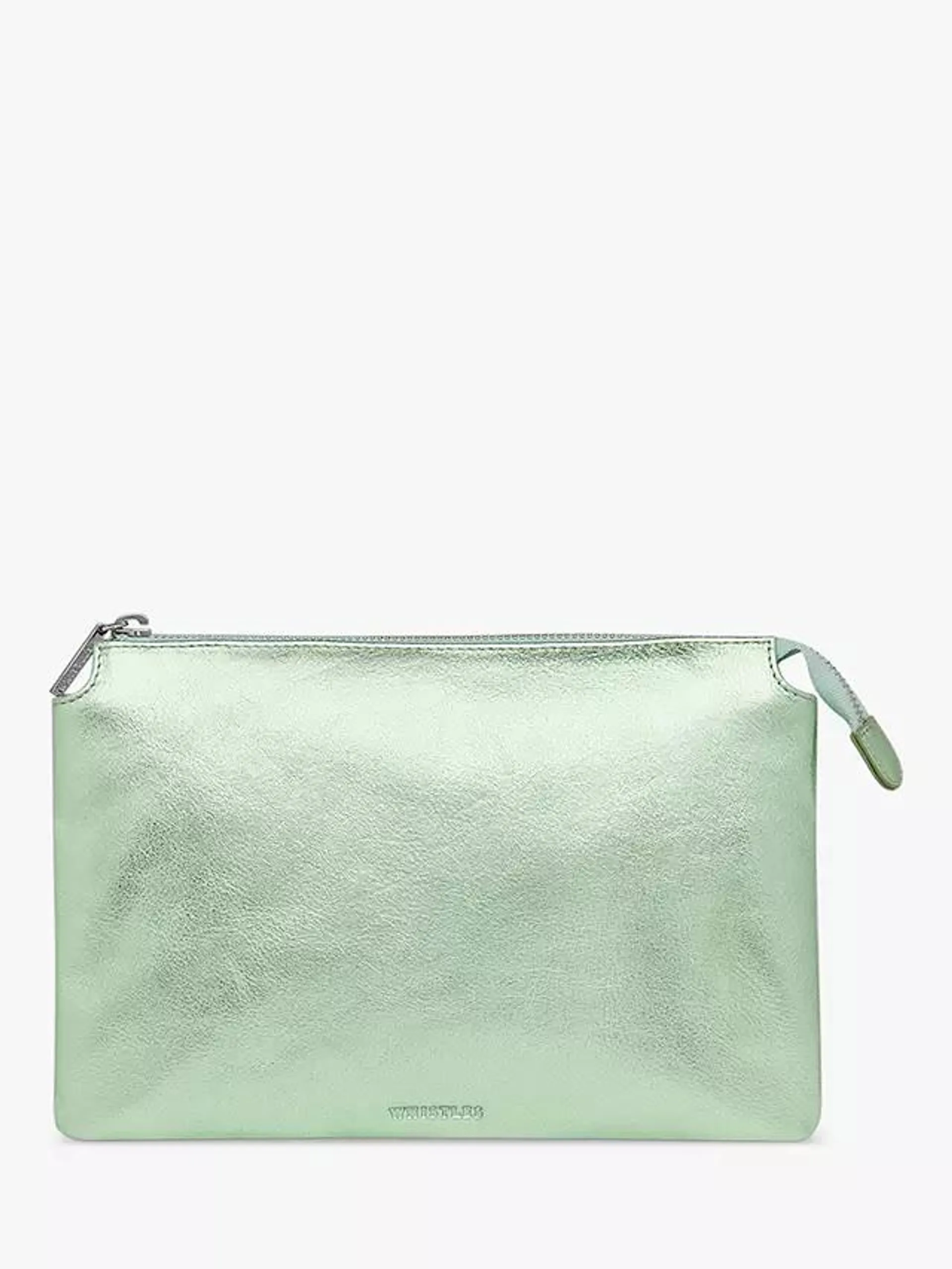 Whistles Elita Leather Double Pouch Clutch Bag, Green