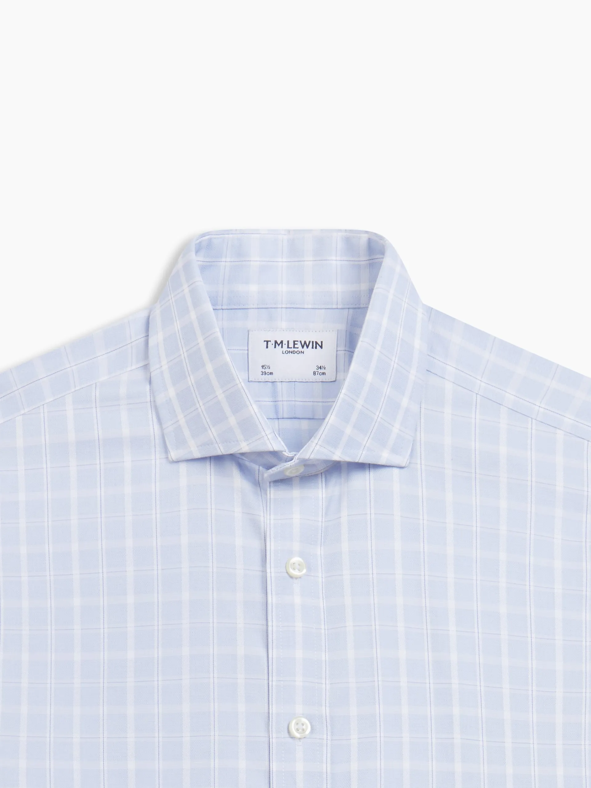 Non-Iron Slim Fit Blue Grid Check Twill Classic Collar Single Cuff Shirt